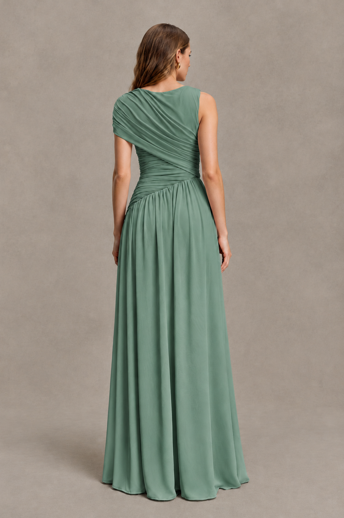 BOLODOO Eucalyptus One-Shoulder Ruched Floor-Length Bridesmaid Dress - Eucalyptus - Eucalyptus_02