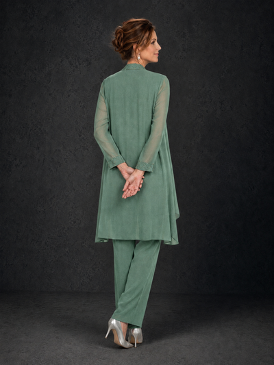 BOLODOO Eucalyptus 3-Piece Beaded Chiffon Duster Jacket Pant Suit - Eucalyptus - Eucalyptus_02