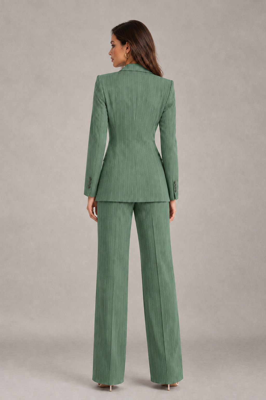 BOLODOO Women's Eucalyptus Pinstripe Three-Piece Pantsuit with Wide-Leg Trousers - Eucalyptus - Eucalyptus_02