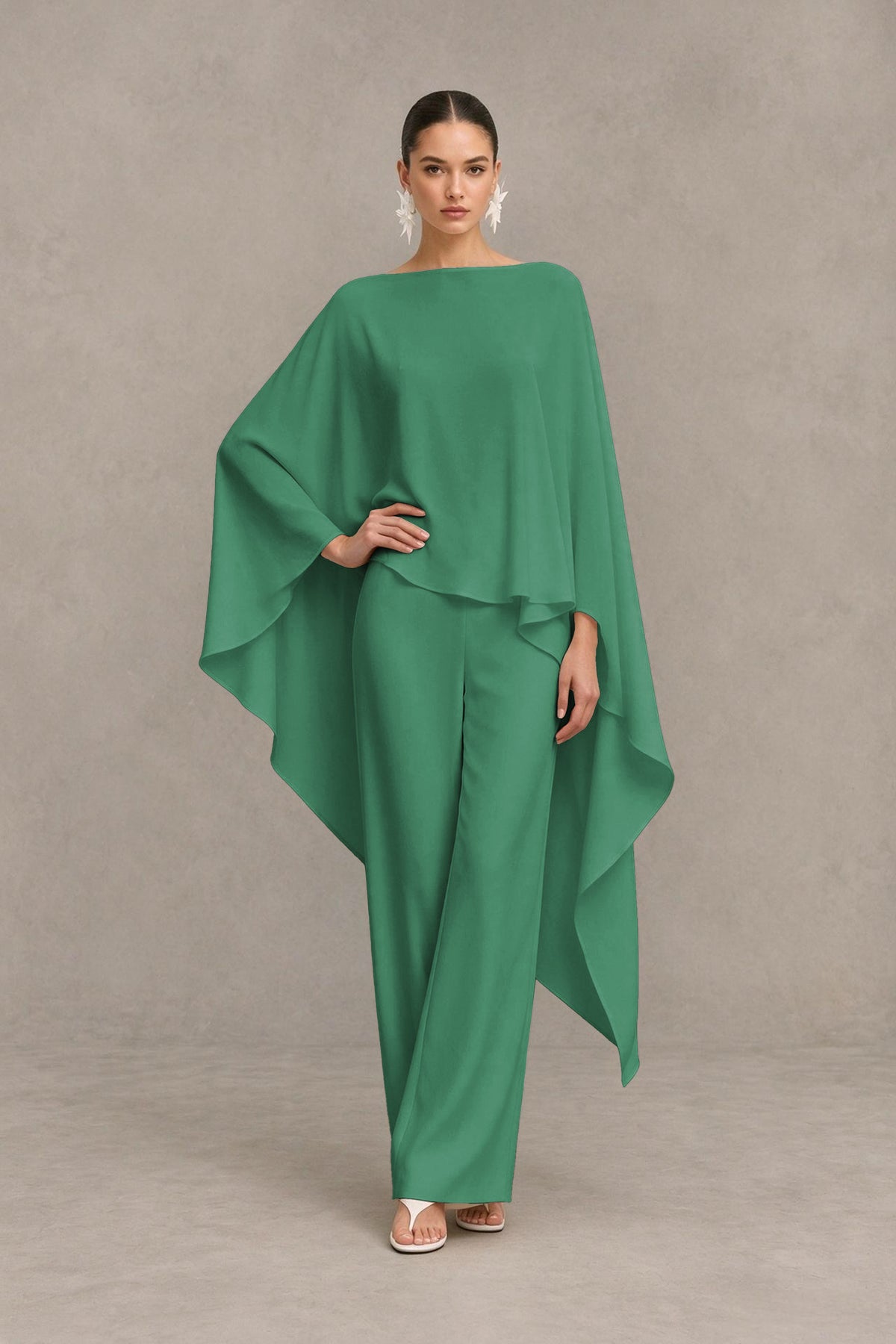 BOLODOO Eucalyptus Cape Sleeve Wide-Leg Formal Pantsuit - Eucalyptus - Eucalyptus_03