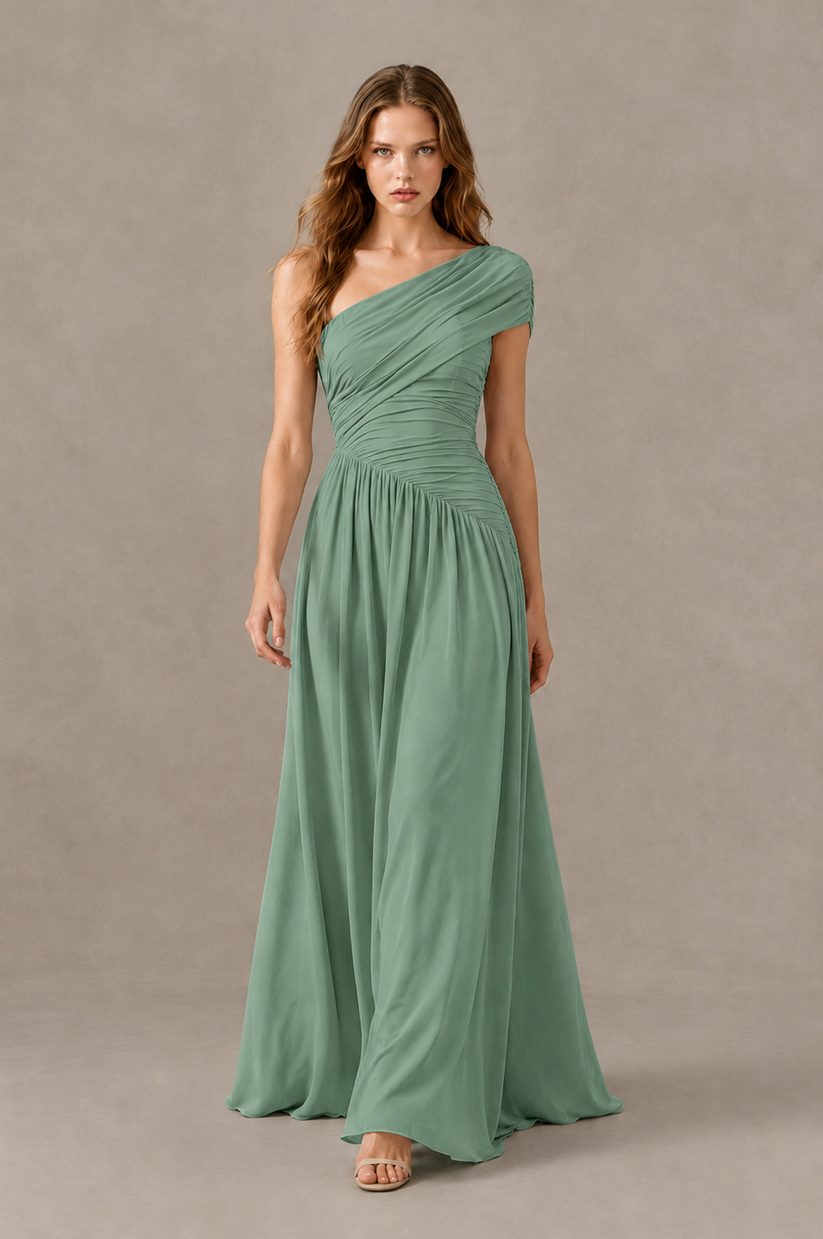 BOLODOO Eucalyptus One-Shoulder Ruched Floor-Length Bridesmaid Dress - Eucalyptus - Eucalyptus_03