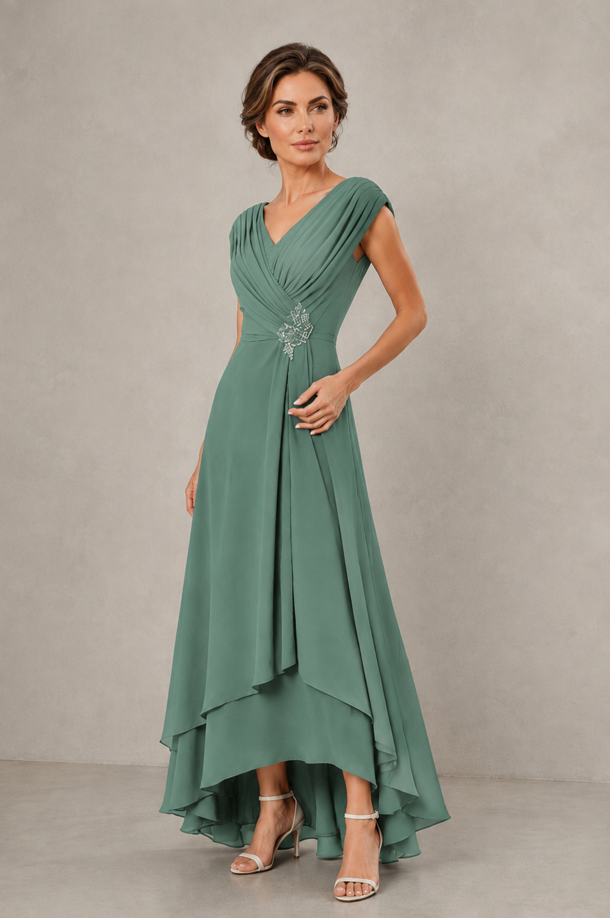 BOLODOO Eucalyptus V-Neck High-Low Mother of the Bride Dress - Eucalyptus - Eucalyptus_03