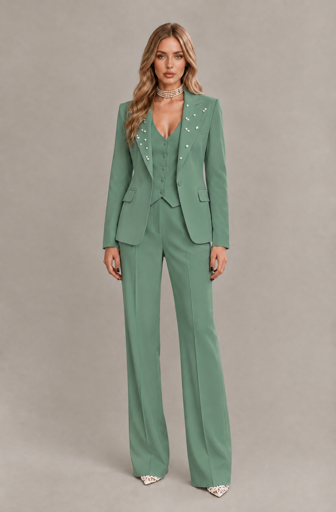 BOLODOO Eucalyptus Women's Three-Piece Pantsuit with Blazer & Vest - Eucalyptus - Eucalyptus_03