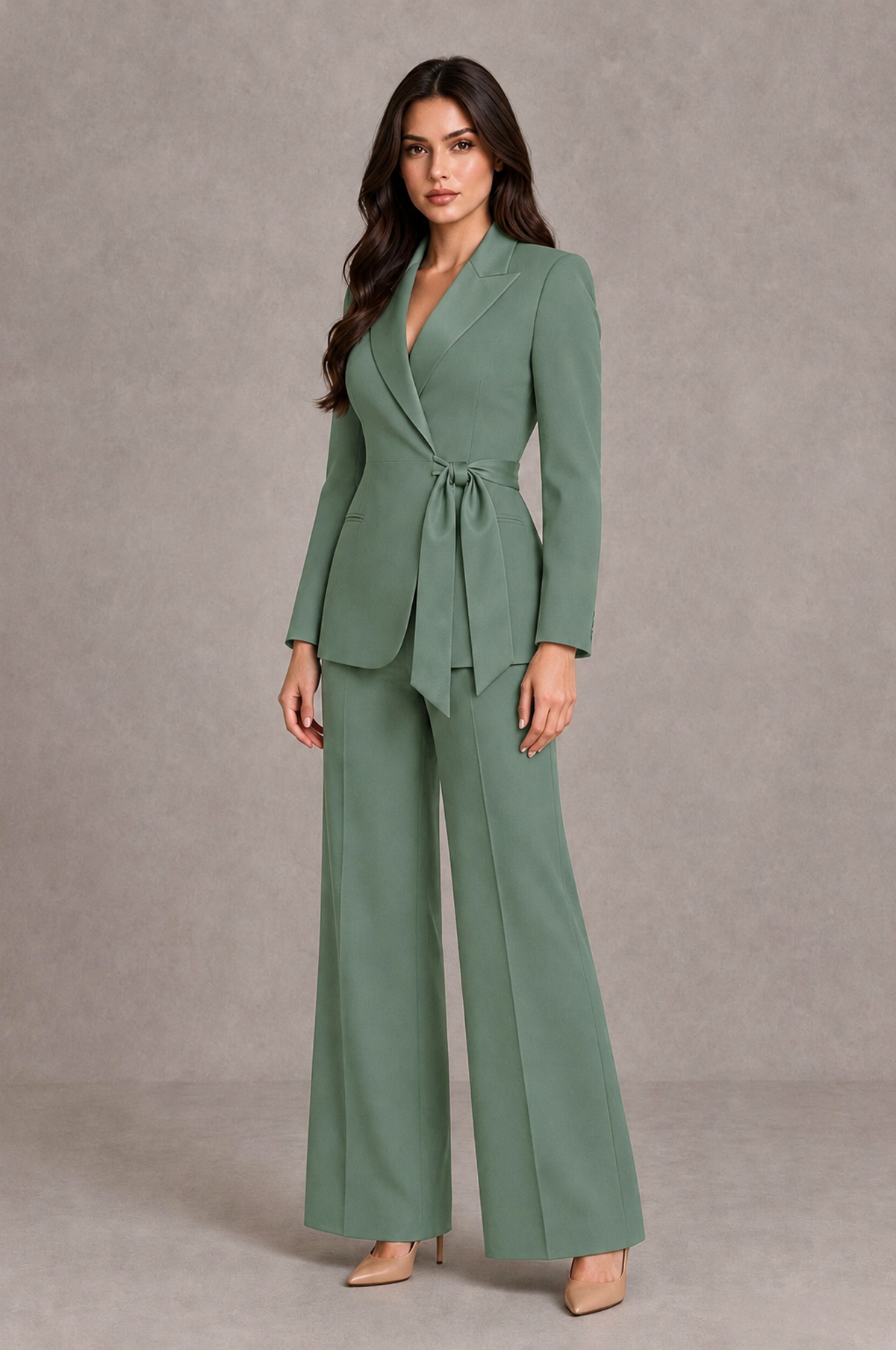 BOLODOO Eucalyptus Tie-Waist Blazer & Wide-Leg Pantsuit - Eucalyptus - Eucalyptus_03