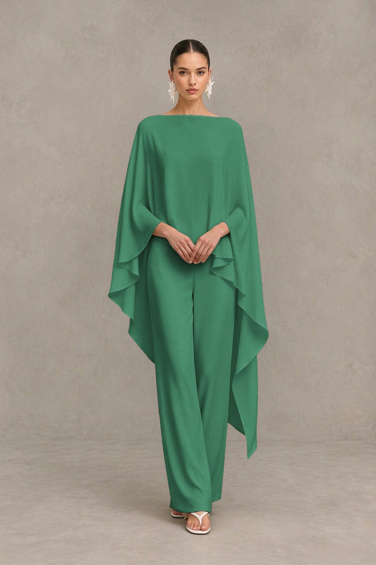 BOLODOO Eucalyptus Cape Sleeve Wide-Leg Formal Pantsuit - Eucalyptus - Eucalyptus_04