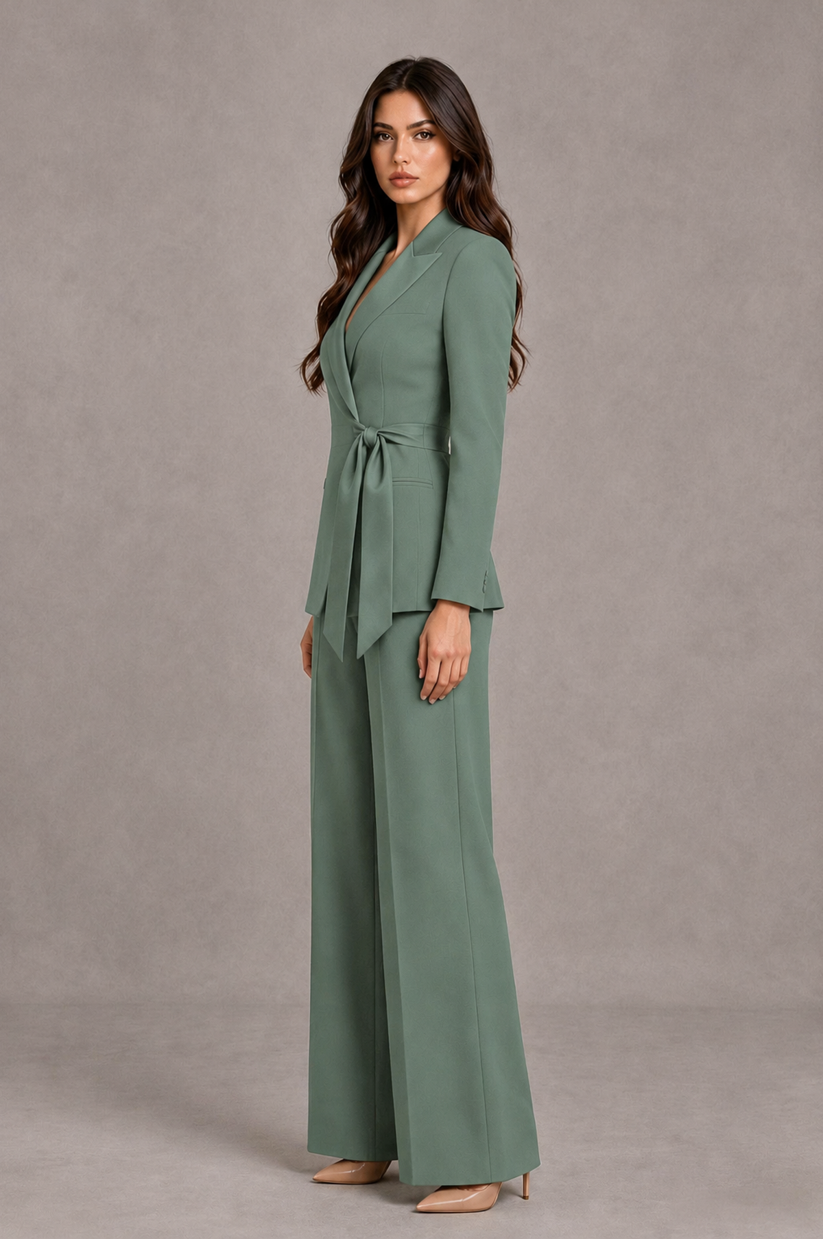 BOLODOO Eucalyptus Tie-Waist Blazer & Wide-Leg Pantsuit - Eucalyptus - Eucalyptus_04