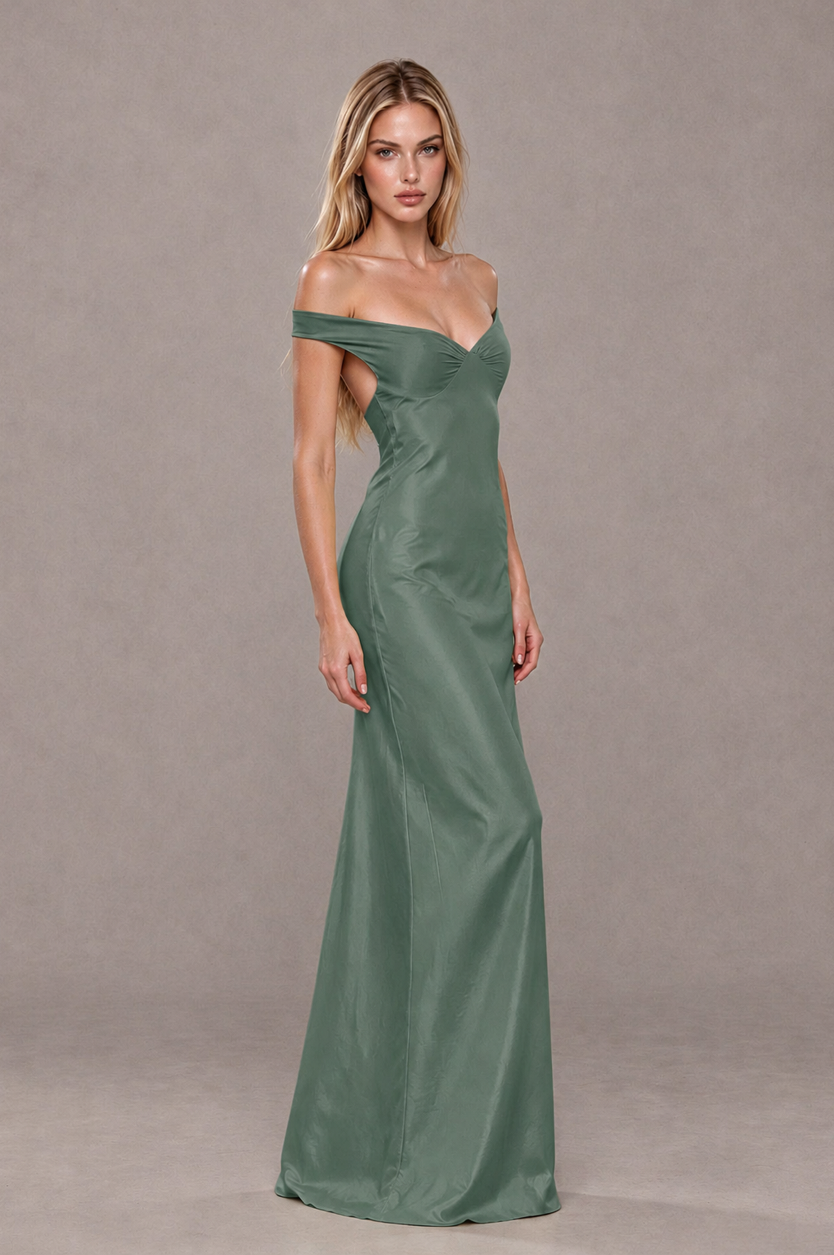 BOLODOO Eucalyptus Off-Shoulder Open-Back Satin Evening Gown - Eucalyptus - Eucalyptus_04
