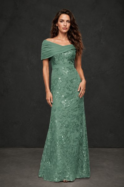 BOLODOO Eucalyptus Off-Shoulder Sequin Lace Mermaid Evening Gown | Mother of the Bride Formal Dress - Eucalyptus