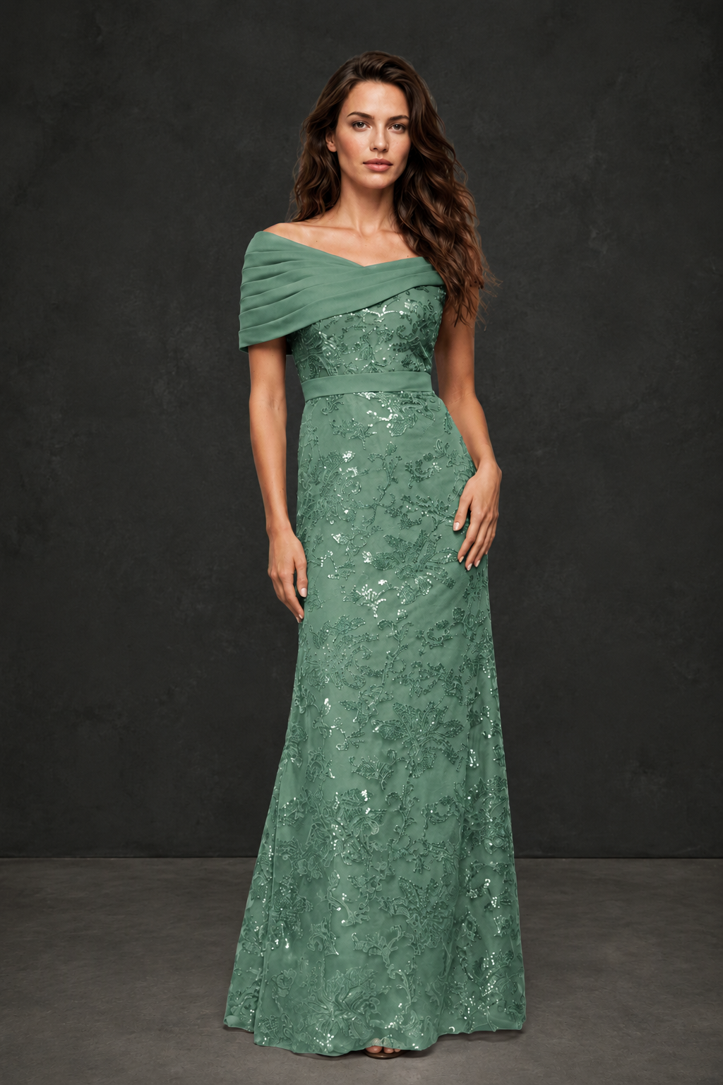 BOLODOO Eucalyptus Off-Shoulder Sequin Lace Mermaid Evening Gown | Mother of the Bride Formal Dress - Eucalyptus