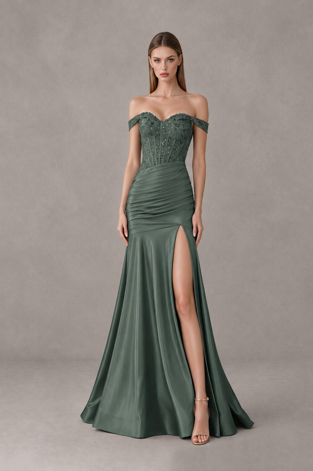 BOLODOO Eucalyptus Off-Shoulder Corset Mermaid Prom Dress with Slit Sequin Lace Evening Gown - Eucalyptus - Eucalyptus_1