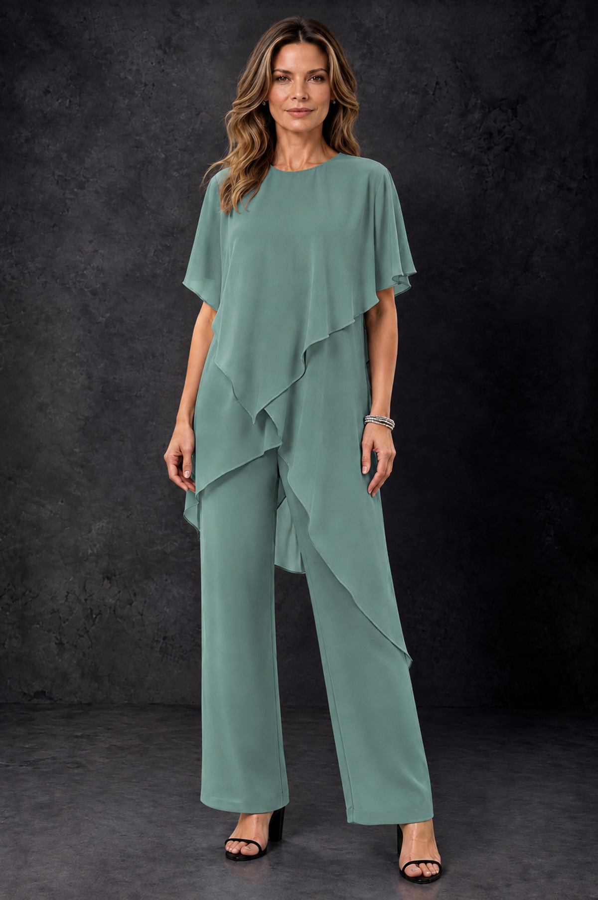BOLODOO Eucalyptus Chiffon Two Piece Mother of the Bride Pant Suit - Eucalyptus - Eucalyptus_1