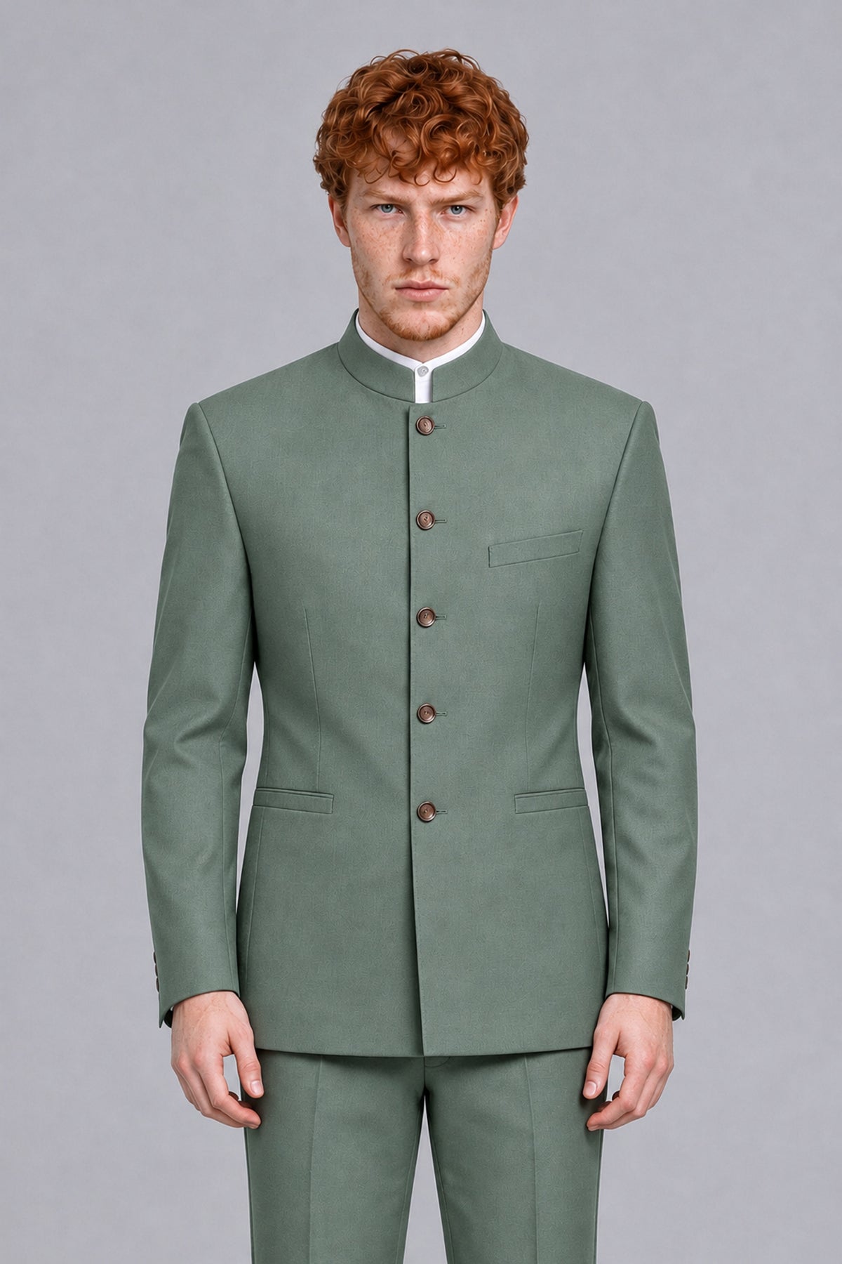 BOLODOO Men's Eucalyptus Mandarin Collar Two-Piece Suit - Eucalyptus - Eucalyptus_1