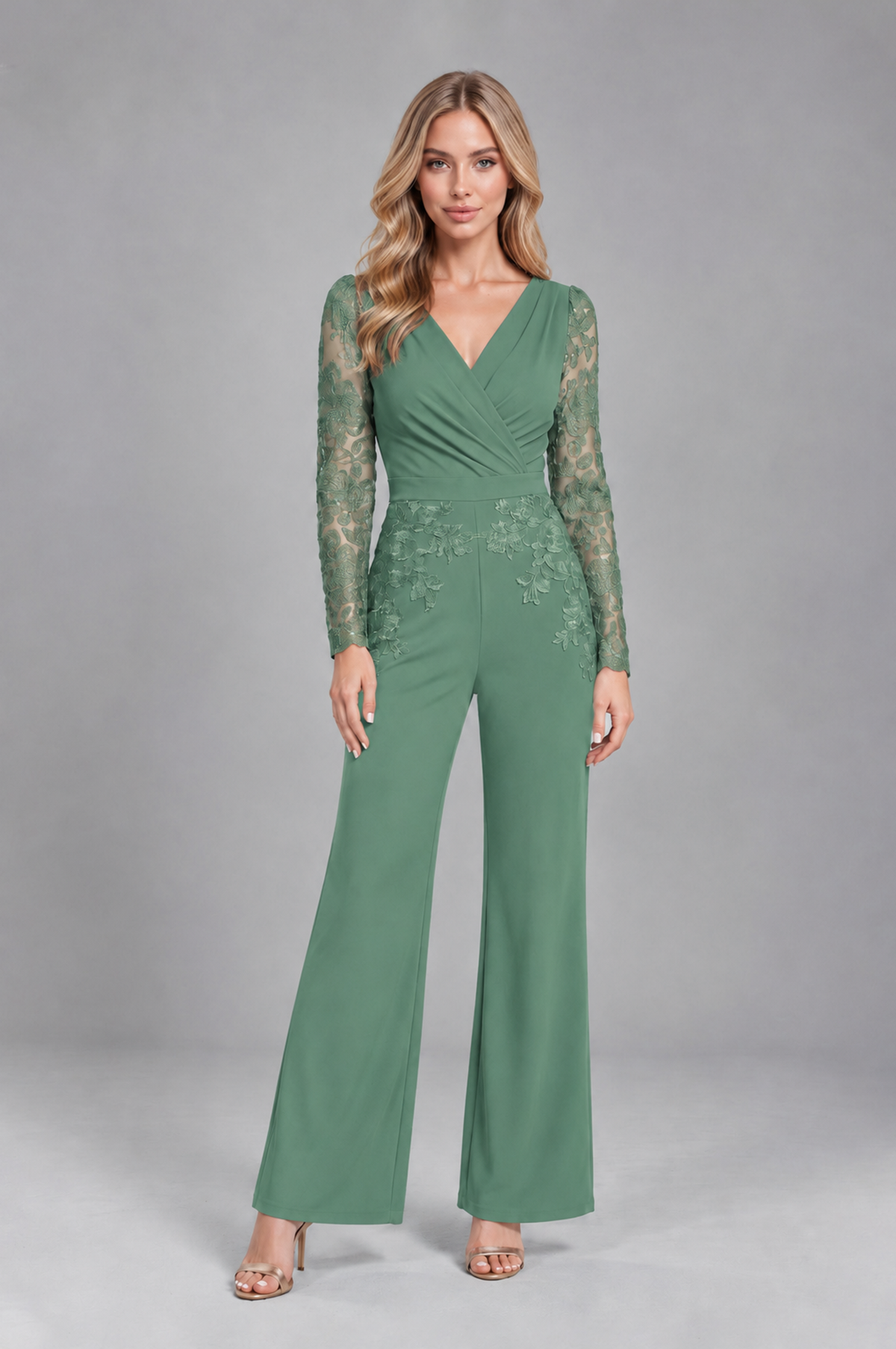 BOLODOO Eucalyptus Lace Long-Sleeve V-Neck Mother Pant Suit - Eucalyptus - Eucalyptus_1