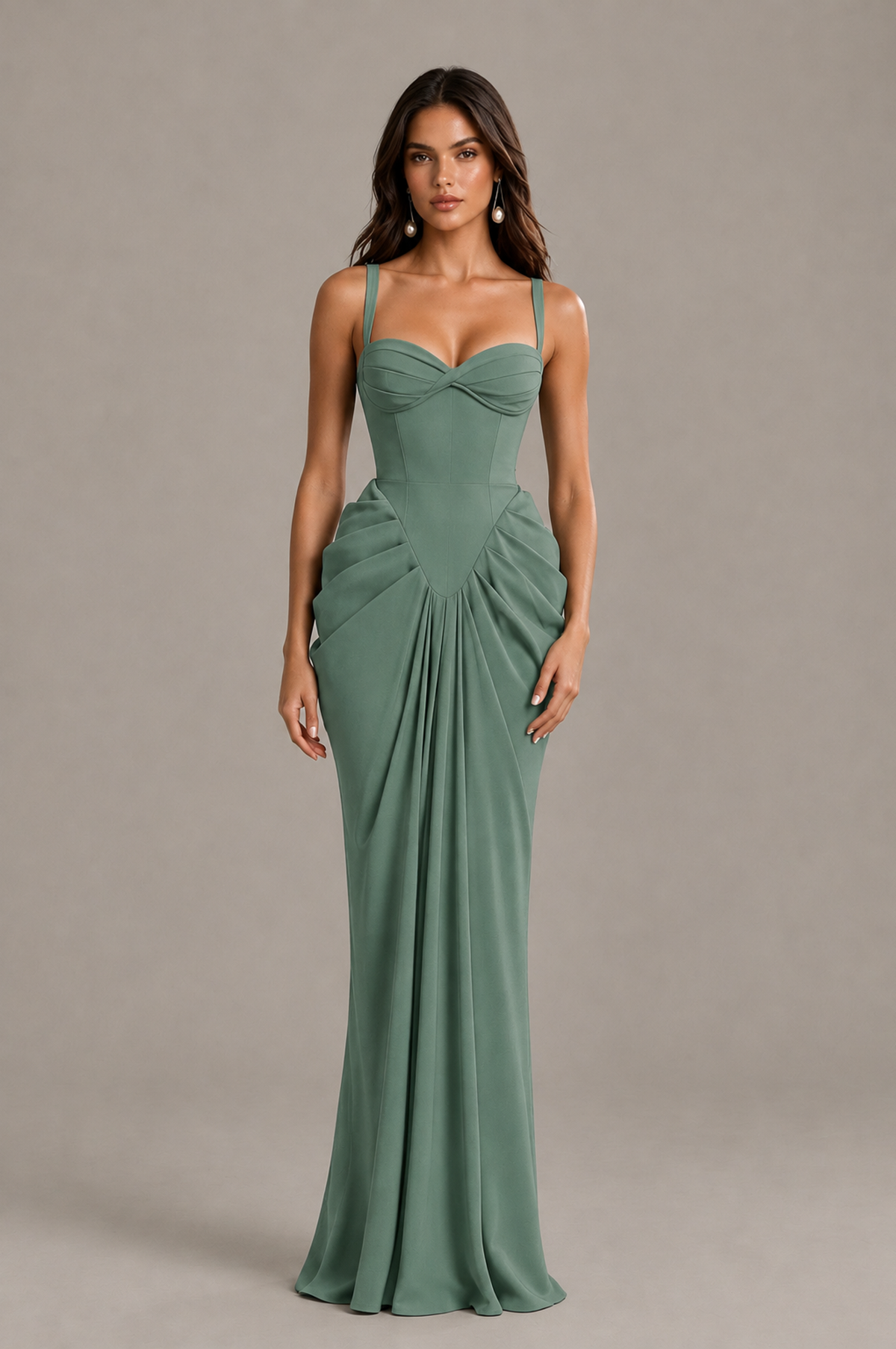 BOLODOO Eucalyptus Sweetheart Ruched Lace-Up Back Evening Gown - Eucalyptus - Eucalyptus_1