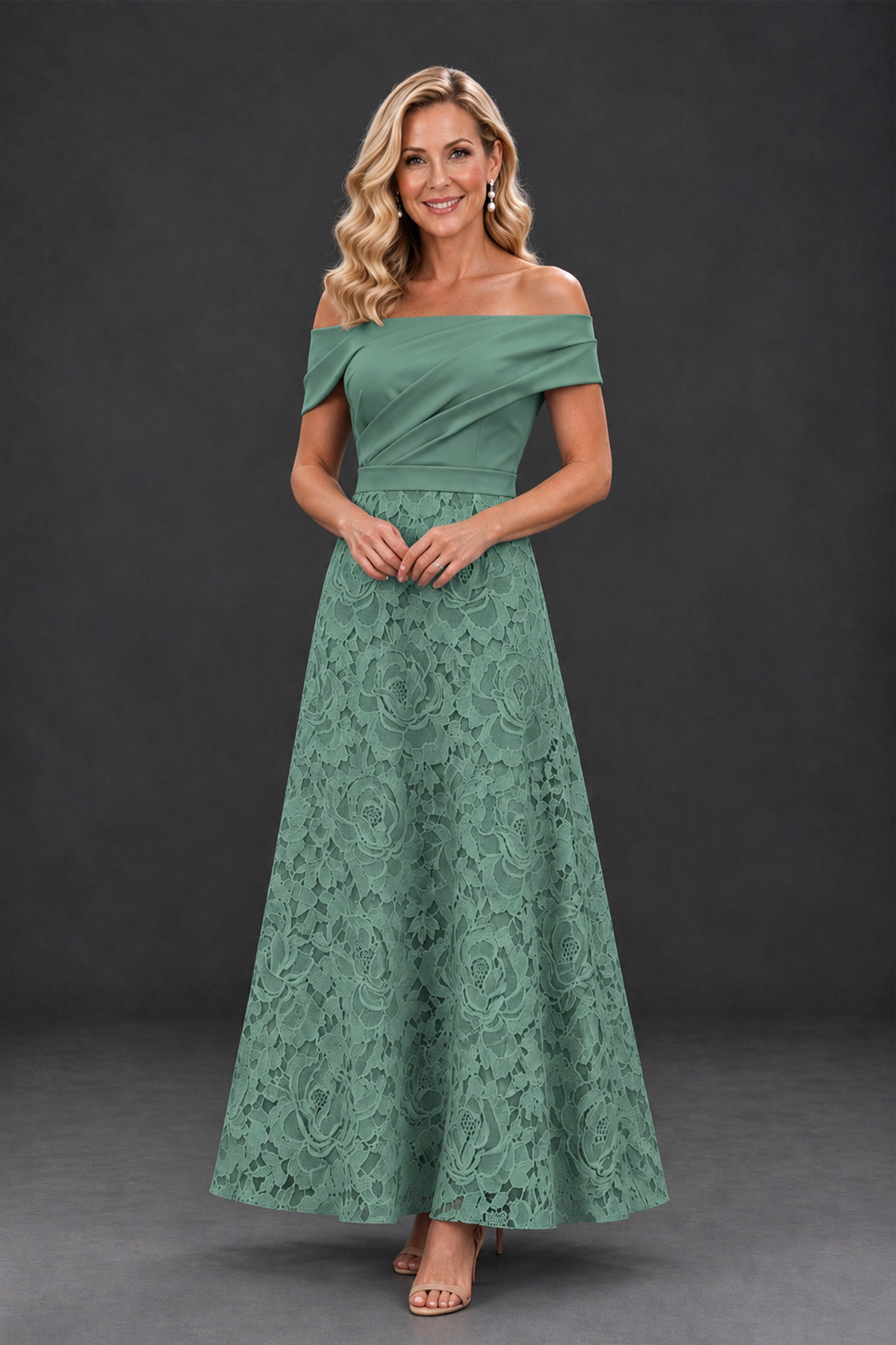 BOLODOO Eucalyptus Off-the-Shoulder Floral A-Line Mother of the Bride Dress - Eucalyptus - Eucalyptus_1