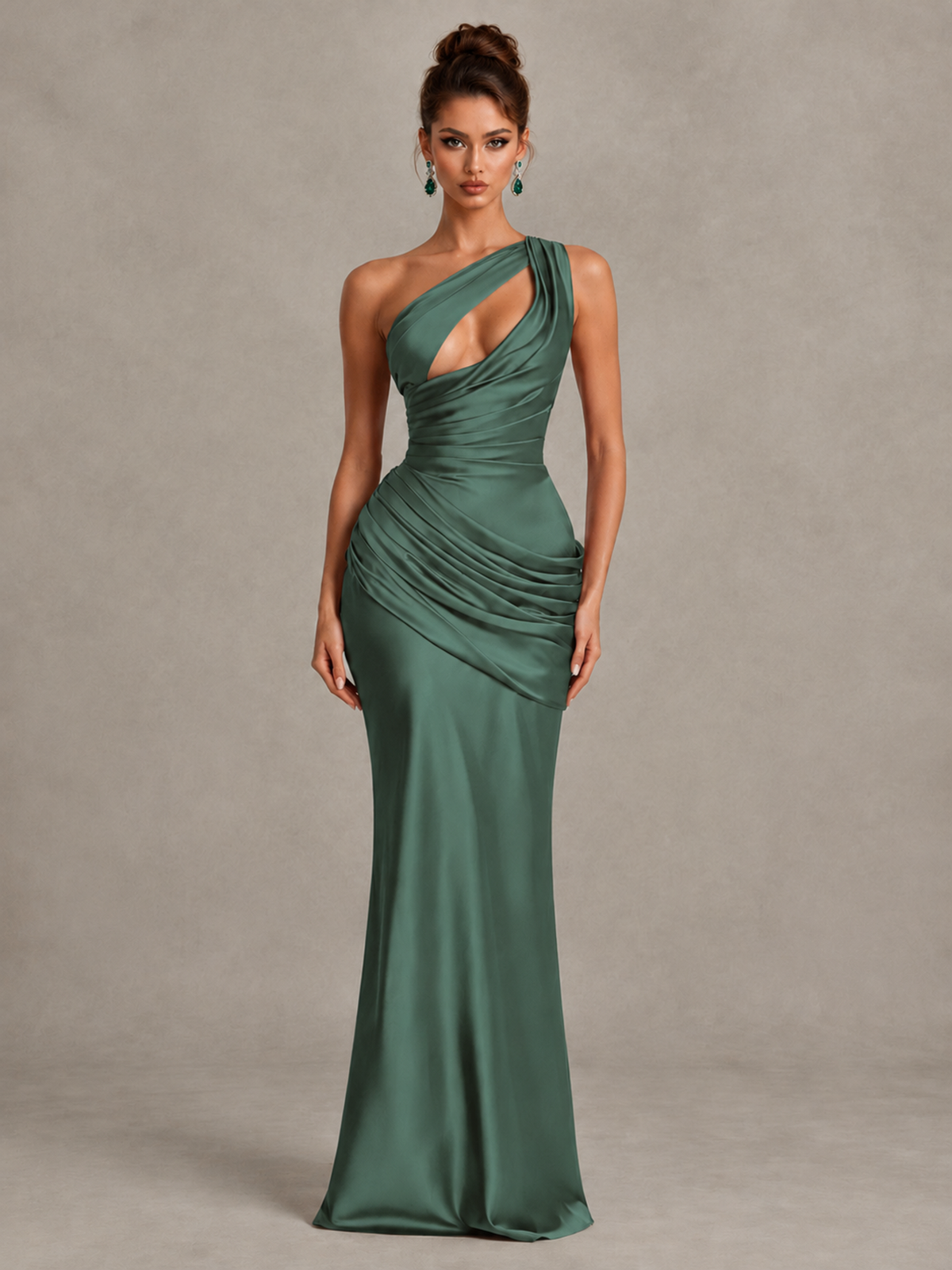 BOLODOO Eucalyptus One-Shoulder Cutout Satin Mermaid Prom Dress - Eucalyptus - Eucalyptus_1