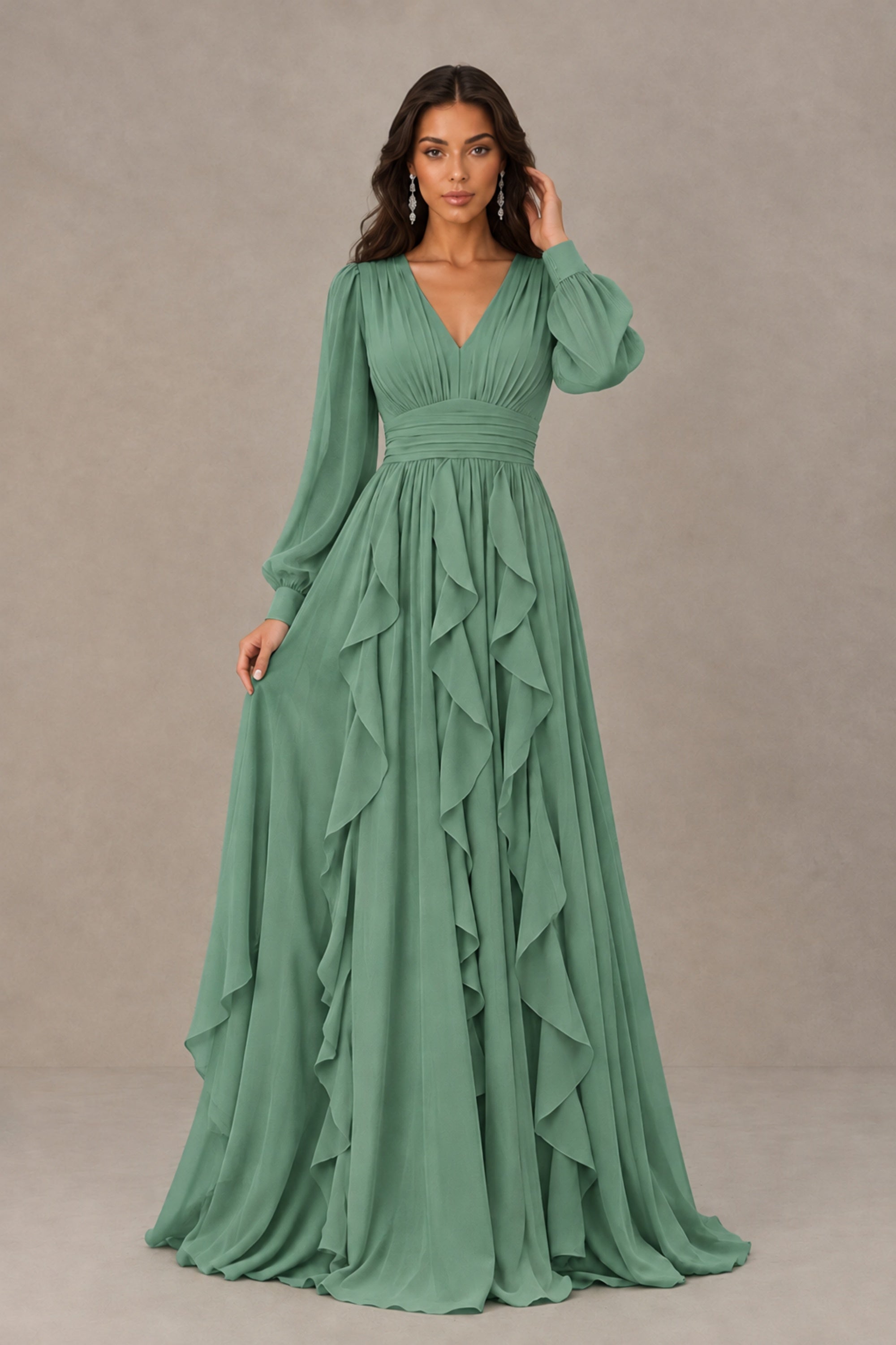 Chartreuse Long Sleeve Ruffle Maxi Dress | BOLODOO