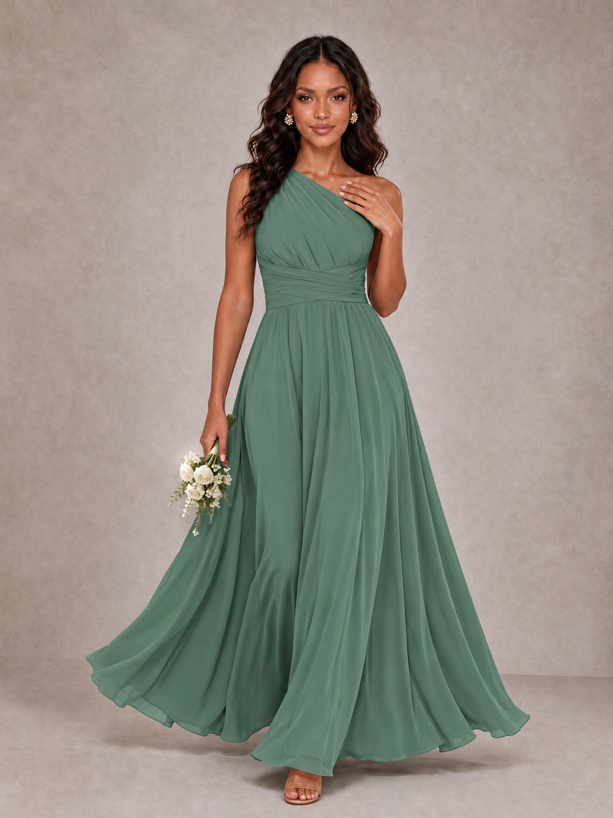 BOLODOO Eucalyptus One-Shoulder A-Line Bridesmaid Dress - Eucalyptus - Eucalyptus_1
