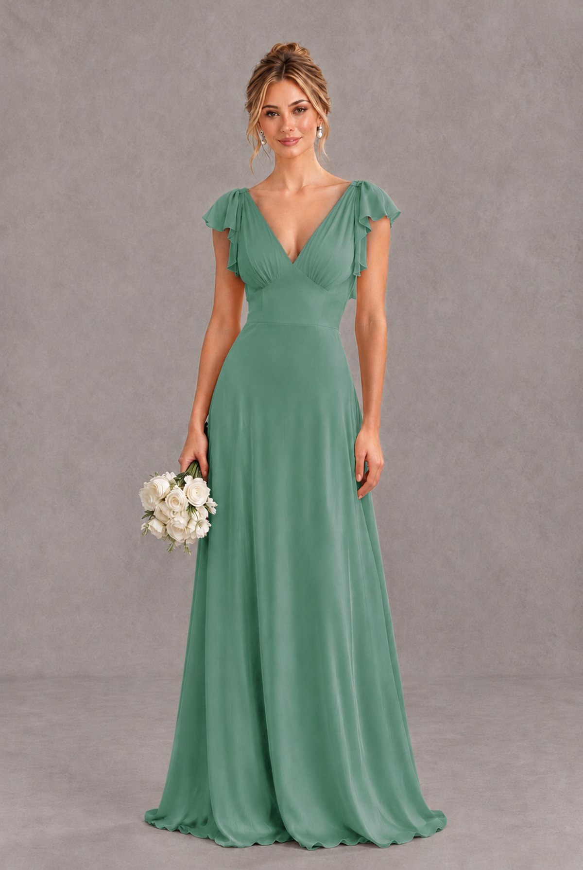 BOLODOO Eucalyptus V-Neck Flutter Sleeve A-Line Bridesmaid Dress - Eucalyptus - Eucalyptus_1