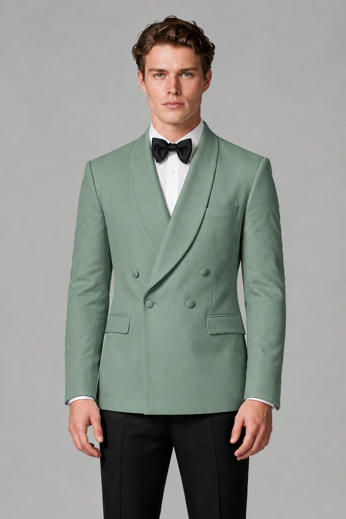BOLODOO Men's Eucalyptus Double-Breasted Tuxedo Blazer – Shawl Lapel Formal Suit Jacket - Eucalyptus - Eucalyptus_1