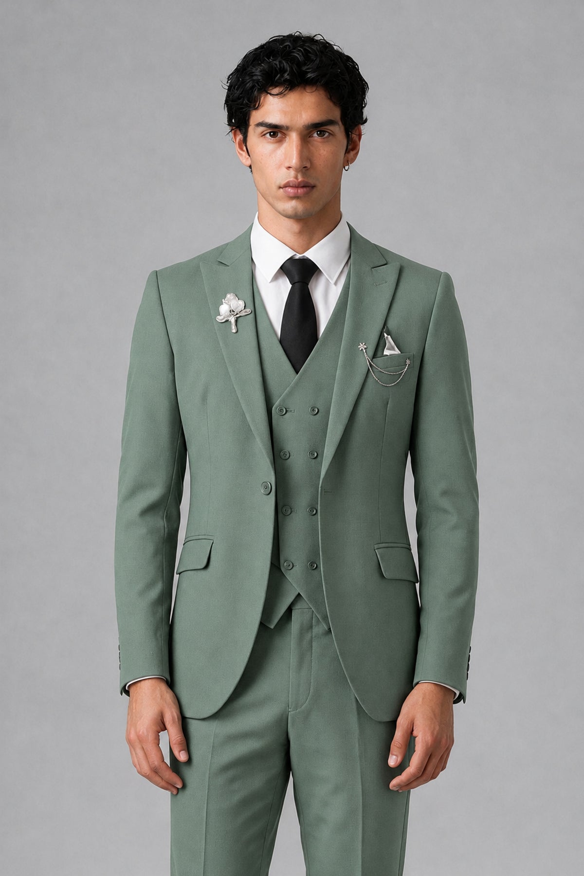 Bolodoo Men's Eucalyptus 2-Piece Suit – Notch Lapel Jacket & Trousers - Eucalyptus - Eucalyptus_1