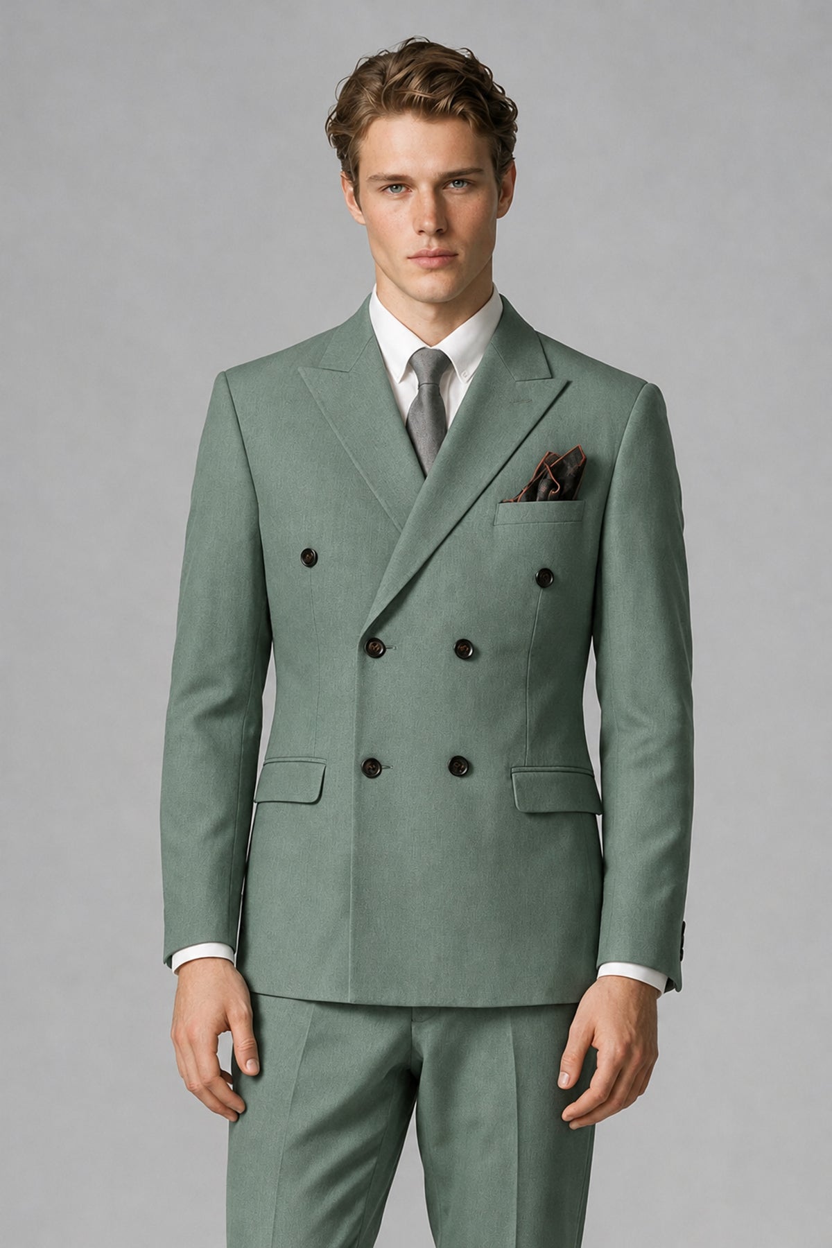 Bolodoo Men's Eucalyptus Double-Breasted Two-Piece Suit with Peak Lapels - Eucalyptus - Eucalyptus_1