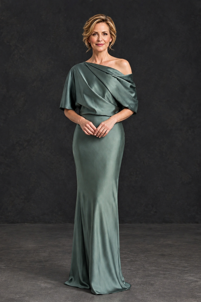 BOLODOO Eucalyptus Satin Asymmetric Mother of the Bride Dress - Eucalyptus - Eucalyptus_1