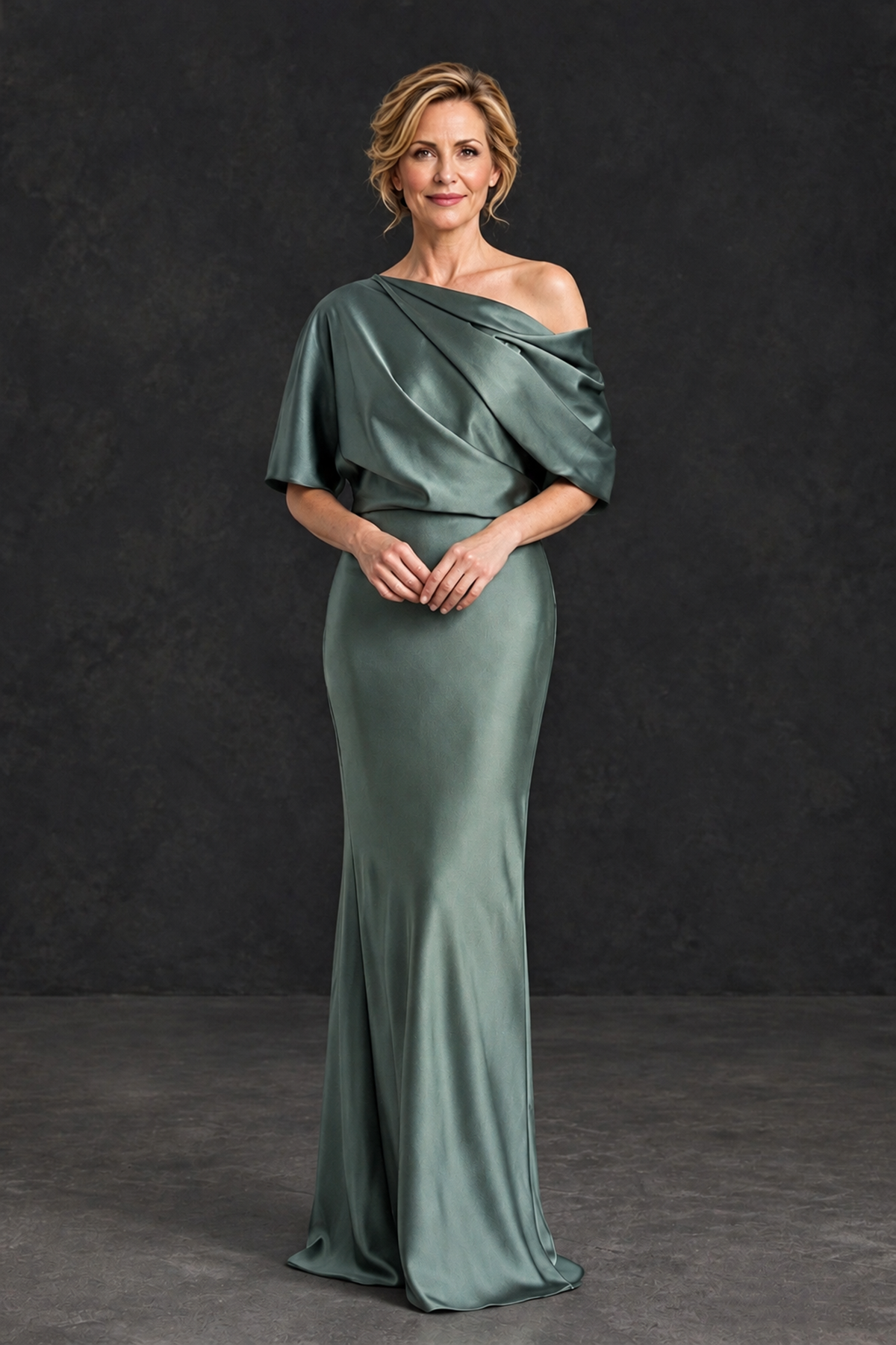 BOLODOO Eucalyptus Satin Asymmetric Mother of the Bride Dress - Eucalyptus - Eucalyptus_1