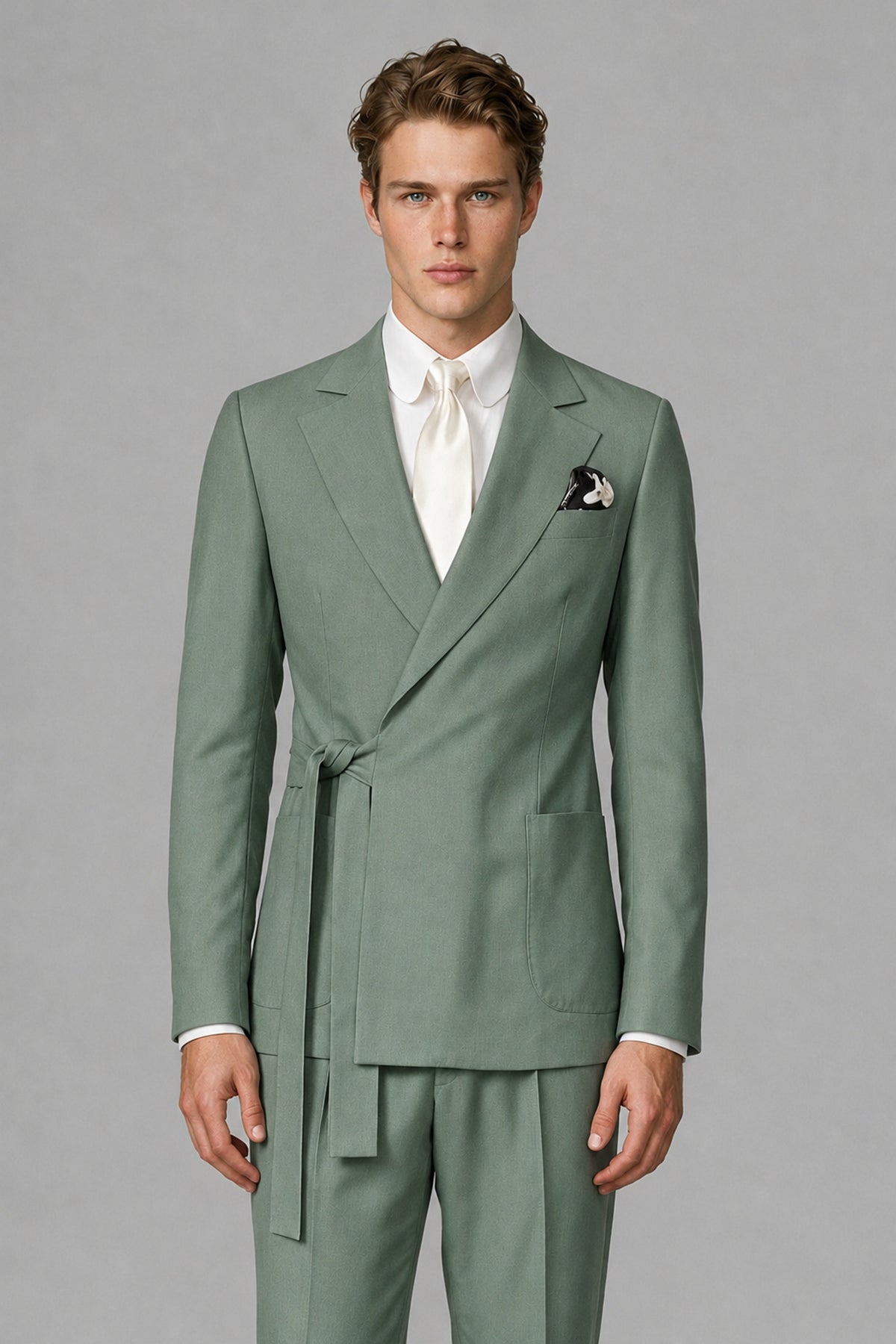 Bolodoo Men's Eucalyptus Wrap Tie-Waist Two-Piece Suit – Jacket & Trousers - Eucalyptus - Eucalyptus_1