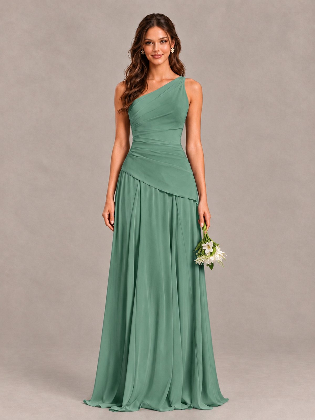 BOLODOO Eucalyptus One-Shoulder Lace-Up Back Bridesmaid Dress - Eucalyptus - Eucalyptus_1