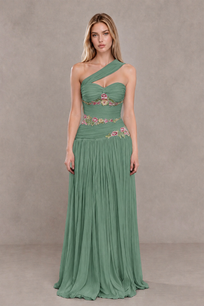 BOLODOO Eucalyptus One-Shoulder Floral Applique A-Line Evening Dress - Eucalyptus - Eucalyptus_1