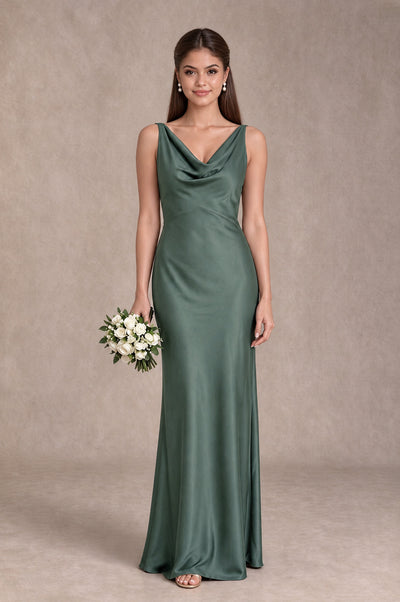 BOLODOO Eucalyptus Cowl Neck Open Back Satin Bridesmaid Dress - Eucalyptus - Eucalyptus_1
