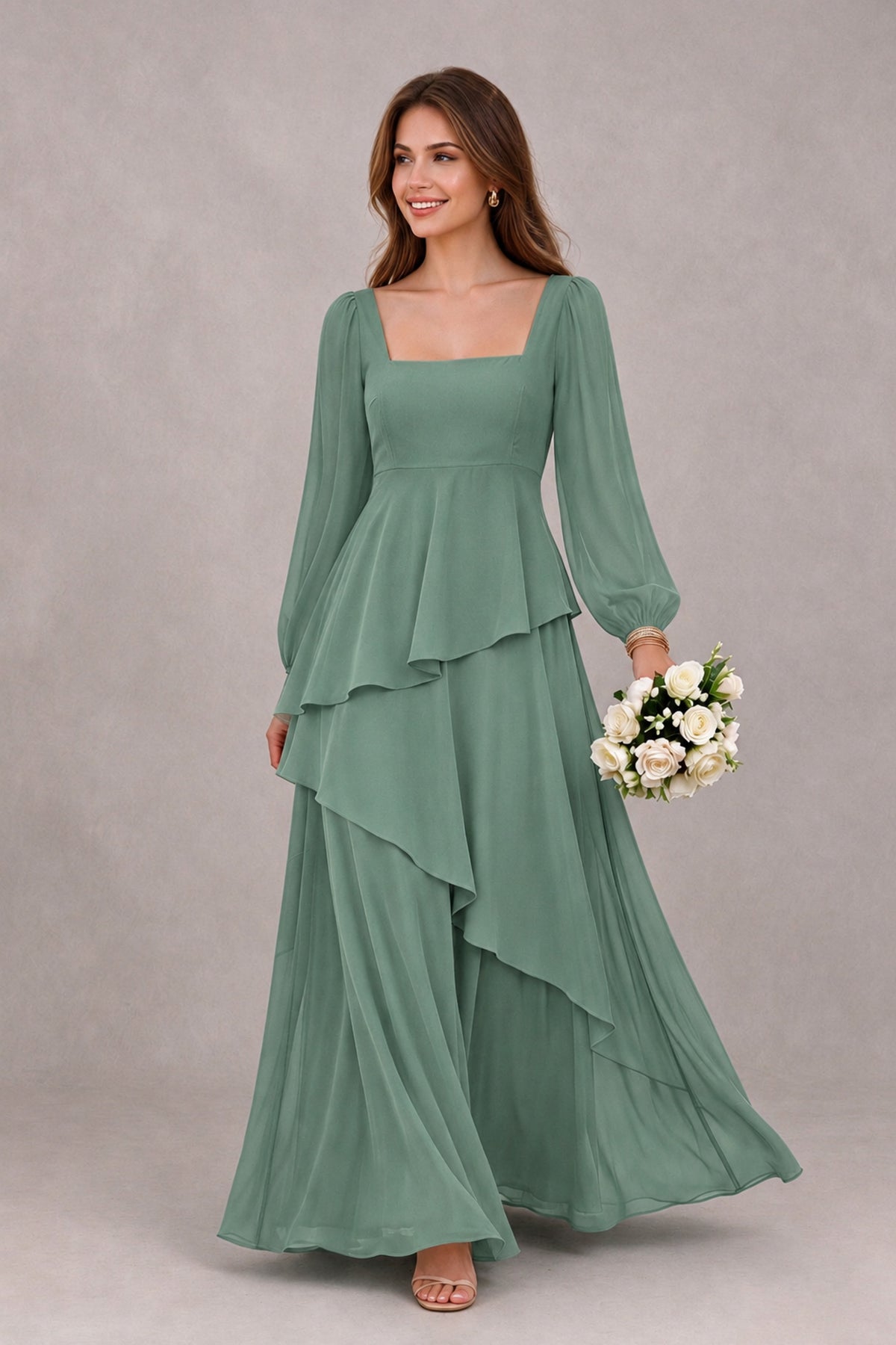 BOLODOO Eucalyptus Long Sleeve Ruffle Bridesmaid Dresses - Eucalyptus - Eucalyptus_1