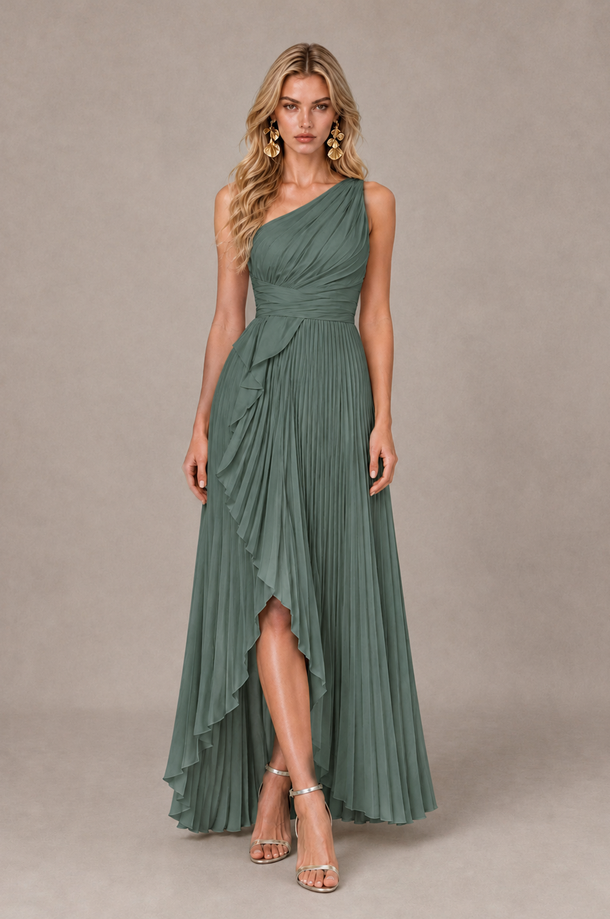 BOLODOO Eucalyptus One-Shoulder High-Low Ruffle Maxi Dress - Eucalyptus - Eucalyptus_1