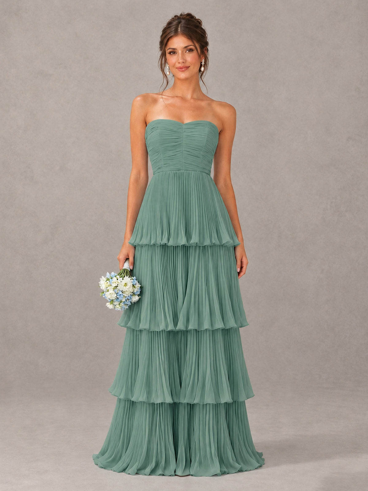BOLODOO Eucalyptus Strapless Tiered Pleated Bridesmaid Dress - Eucalyptus - Eucalyptus_1