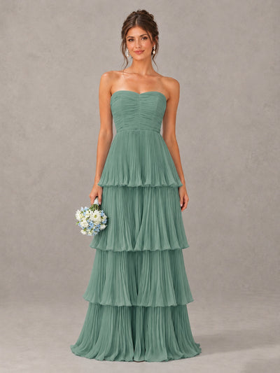 BOLODOO Eucalyptus Strapless Tiered Pleated Bridesmaid Dress - Eucalyptus - Eucalyptus_1