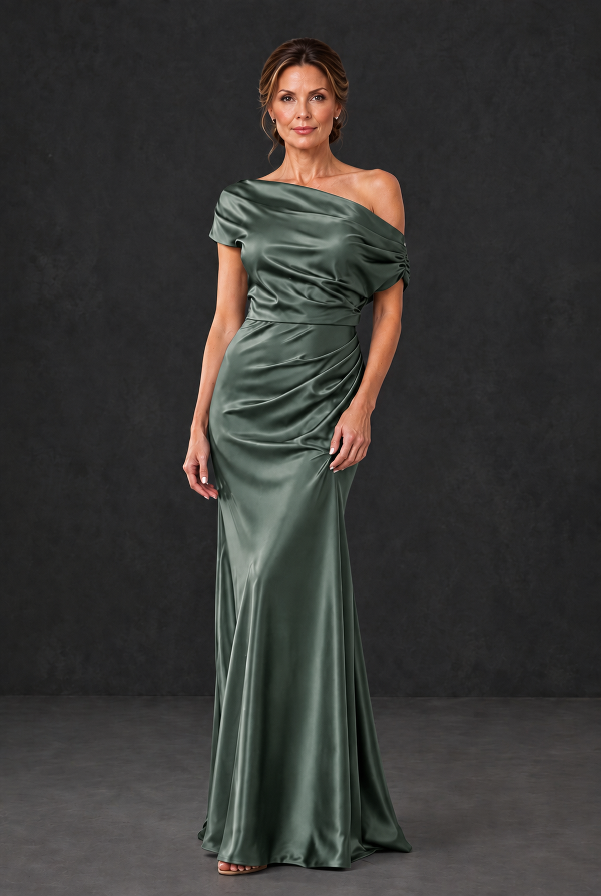 BOLODOO Eucalyptus Asymmetric Ruched Mother of the Bride Dress - Eucalyptus - Eucalyptus_1