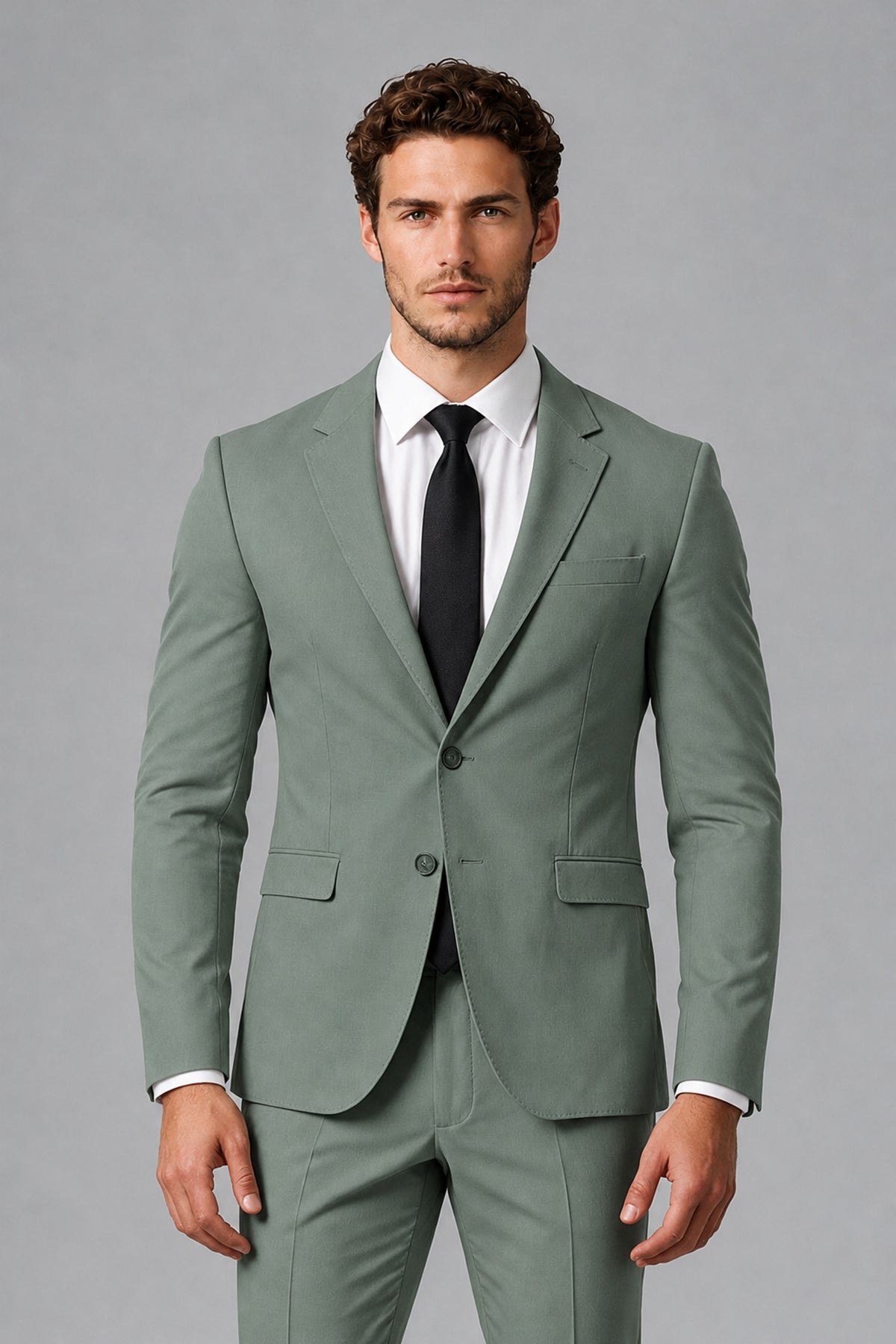 Bolodoo Men's Eucalyptus Two-Piece Suit with Notch-Lapel Jacket & Trousers - Eucalyptus - Eucalyptus_1