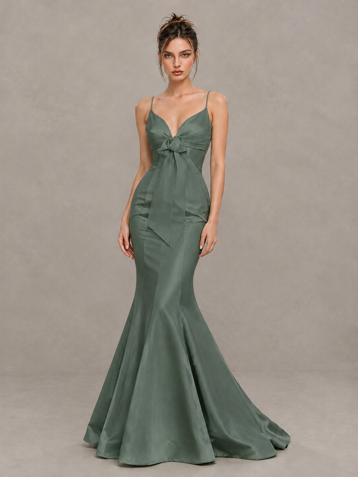 BOLODOO Eucalyptus Satin-Look Mermaid Prom Dress with Bow - Eucalyptus - Eucalyptus_1