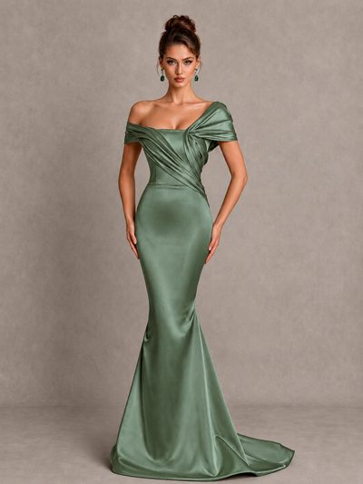 BOLODOO Eucalyptus Off-Shoulder Satin Mermaid Prom Dress - Eucalyptus - Eucalyptus_1