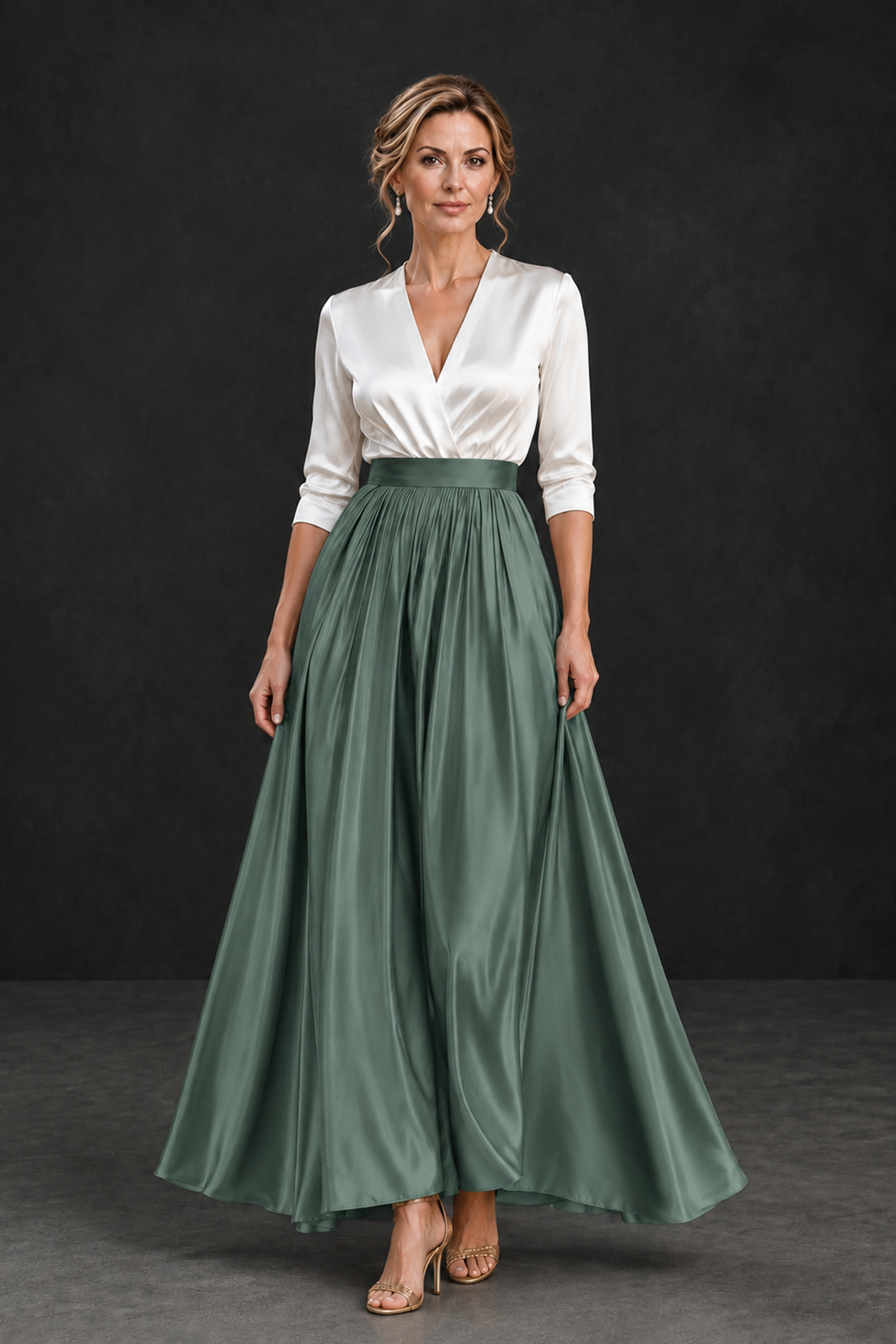 BOLODOO Eucalyptus and White V-Neck A-Line Mother of the Bride Dress - Eucalyptus - Eucalyptus_1