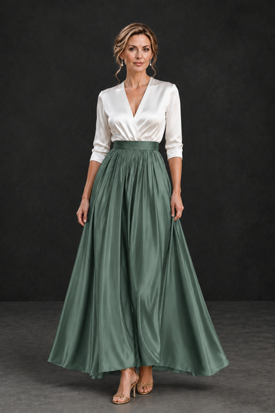 BOLODOO Eucalyptus and White V-Neck A-Line Mother of the Bride Dress - Eucalyptus - Eucalyptus_1
