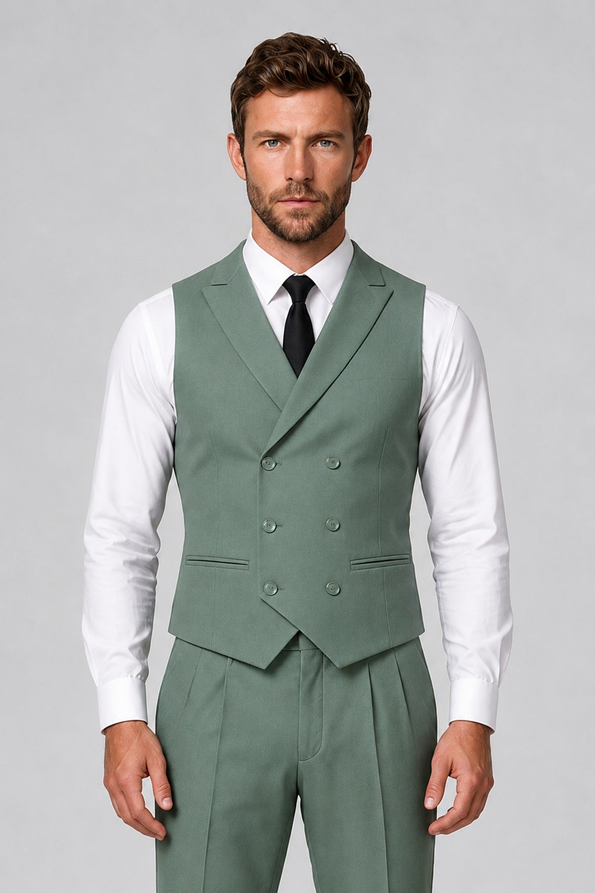 Bolodoo Men's Eucalyptus Double-Breasted Vest and Pants 2-Piece Suit - Eucalyptus - Eucalyptus_1