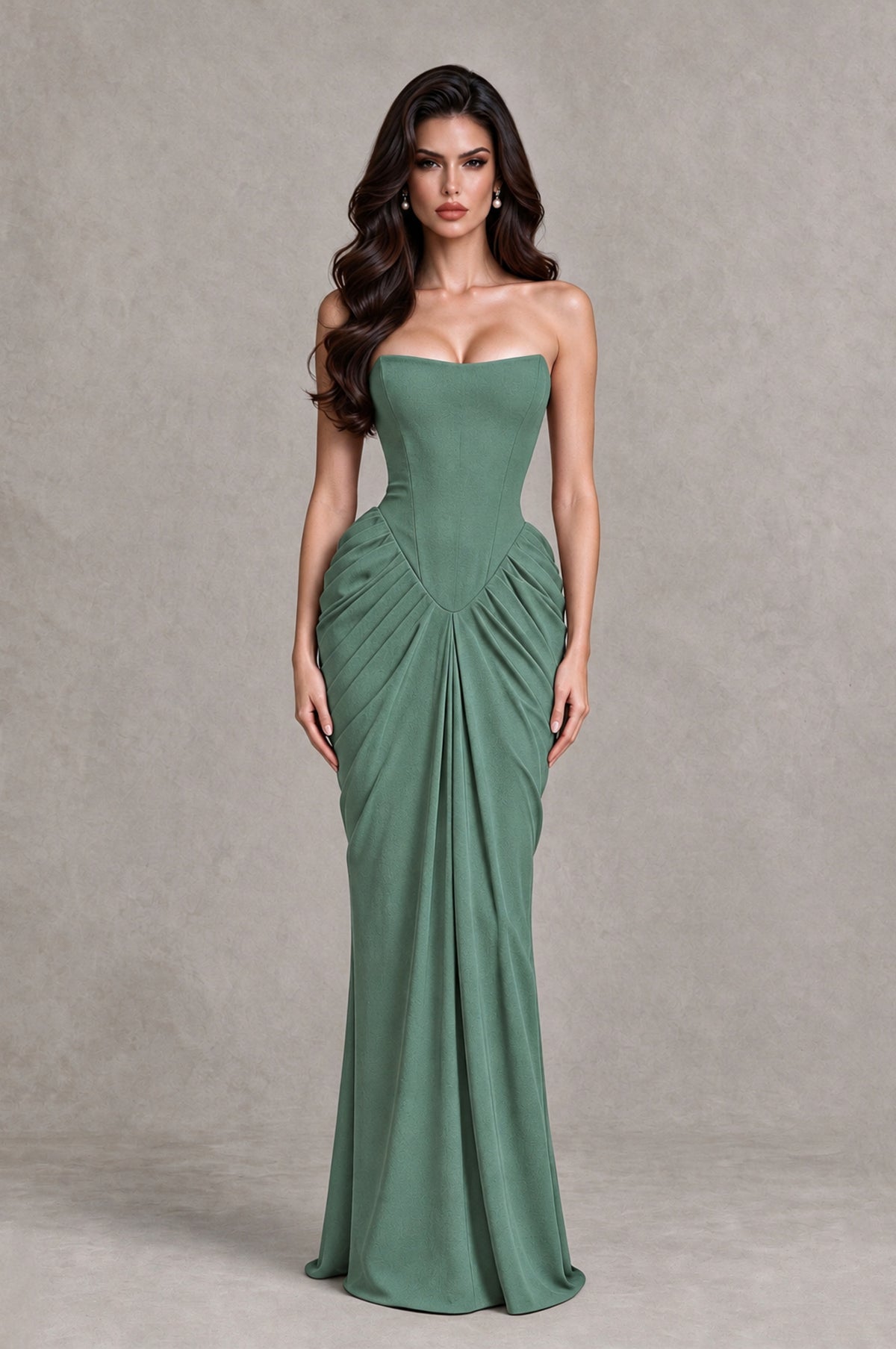 BOLODOO Eucalyptus Strapless Ruched Corset Evening Gown - Eucalyptus - Eucalyptus_1
