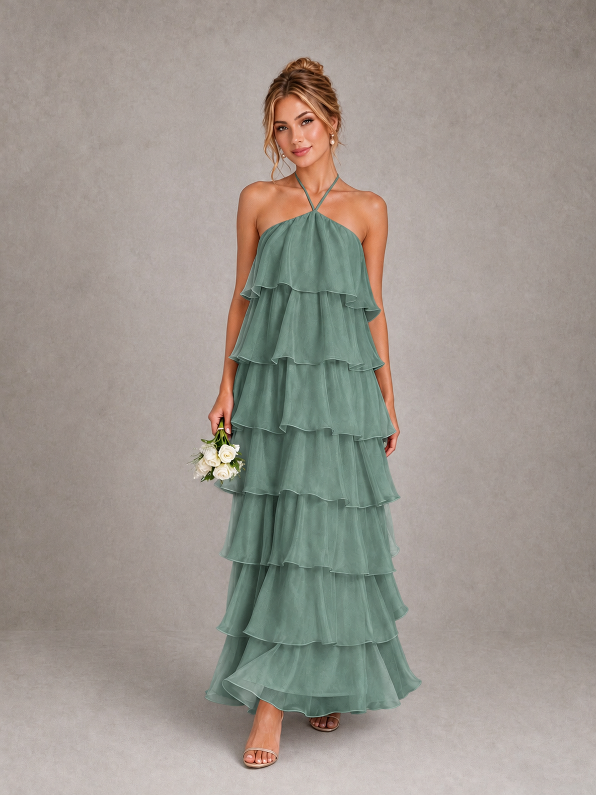 BOLODOO Eucalyptus Halter Tiered Ruffle Maxi Bridesmaid Dress - Eucalyptus - Eucalyptus_1