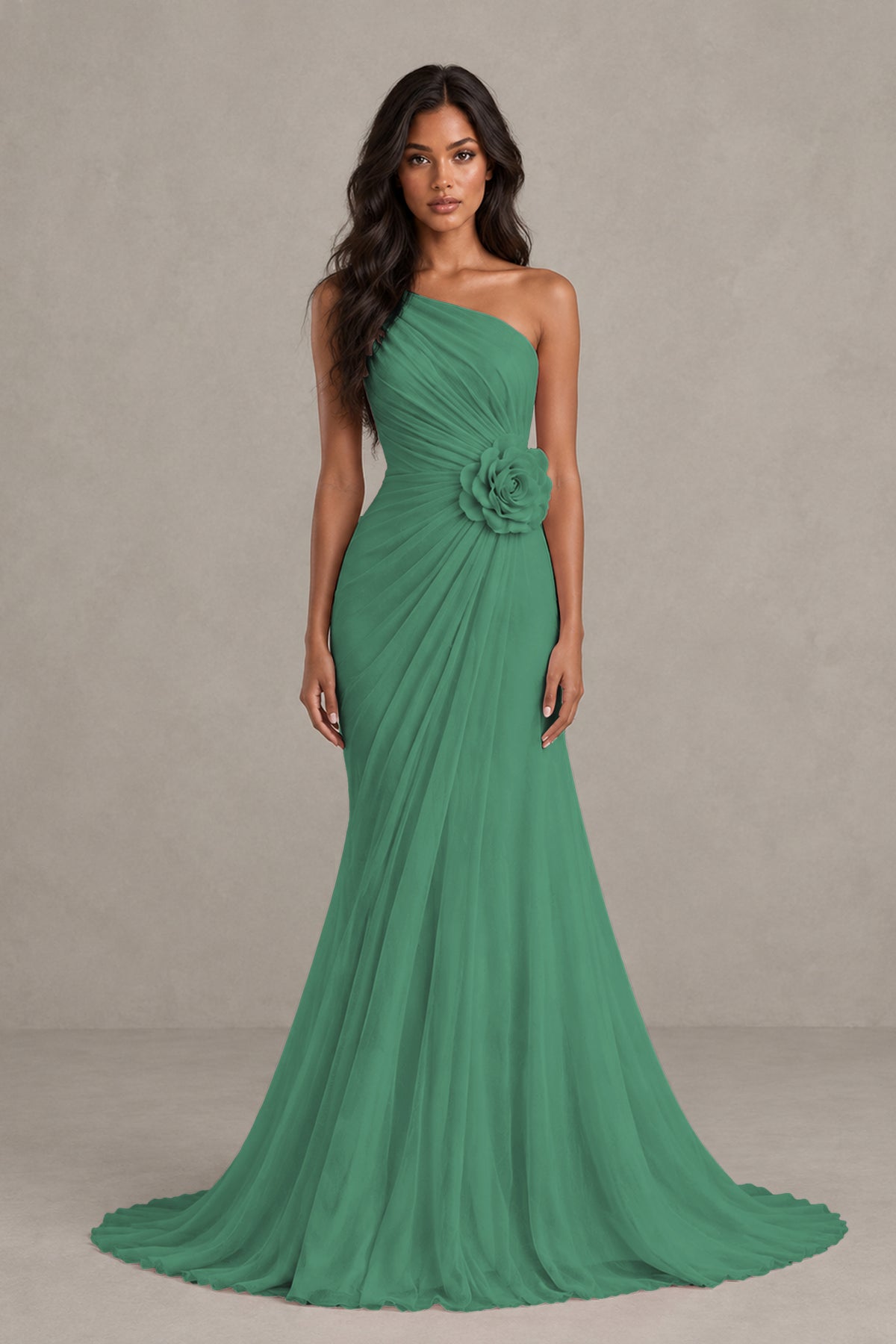 BOLODOO Eucalyptus One-Shoulder Floral Ruched Maxi Dress - Eucalyptus