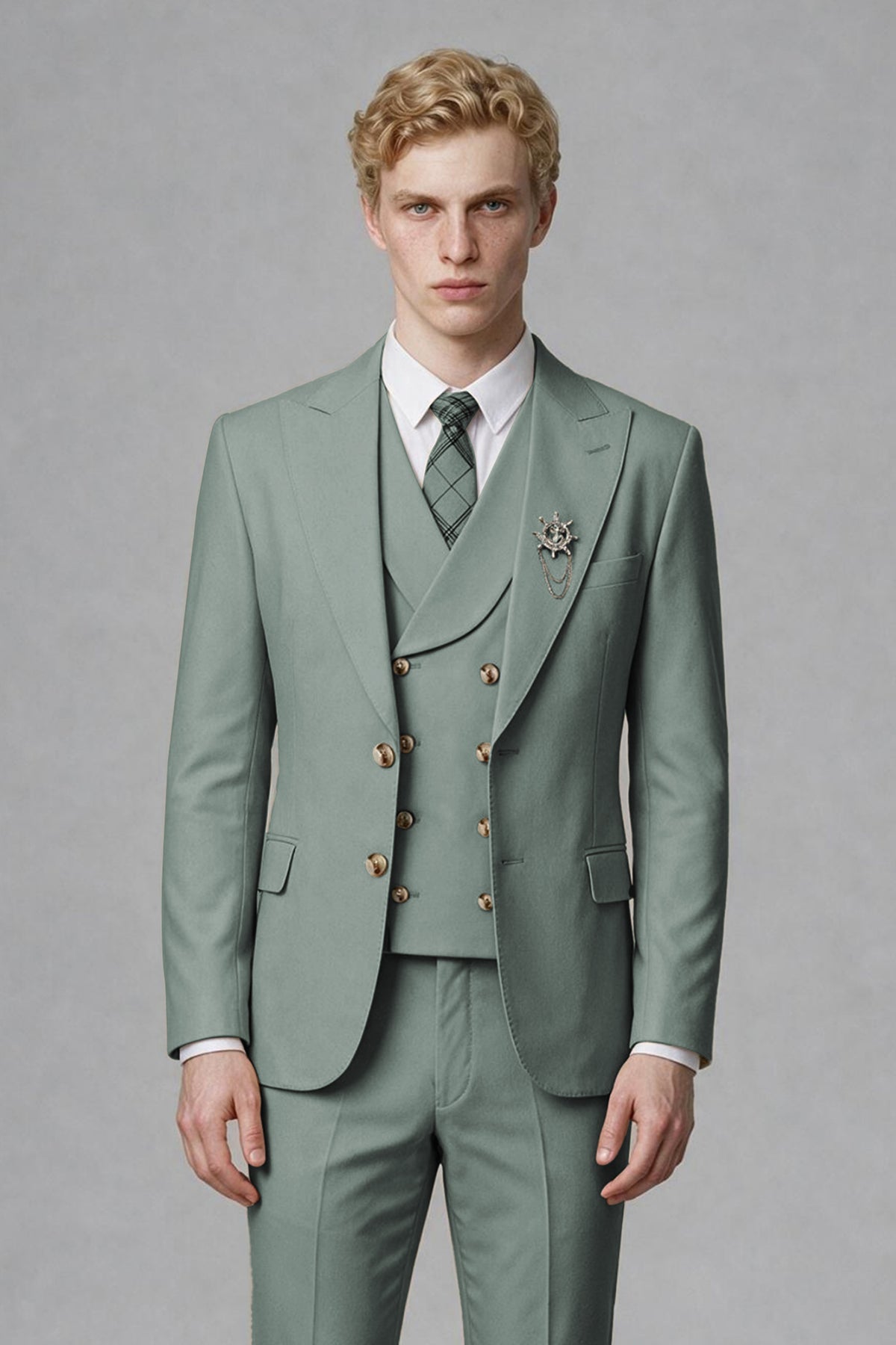 BOLODOO Men's Eucalyptus Two-Piece Wedding Suit – Jacket & Trousers - Eucalyptus