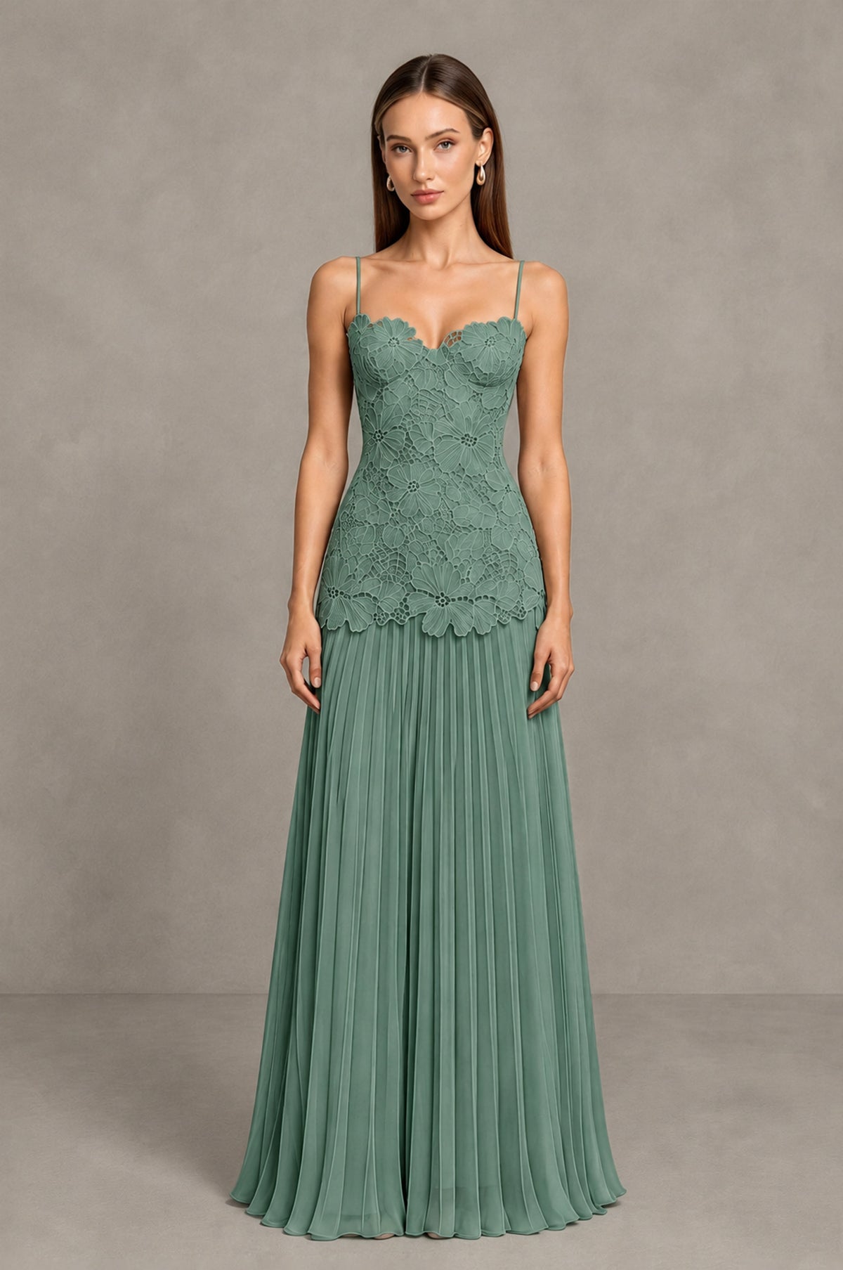 BOLODOO Eucalyptus Lace Bodice Pleated Wedding Guest Dress - Eucalyptus - Eucalyptus_1