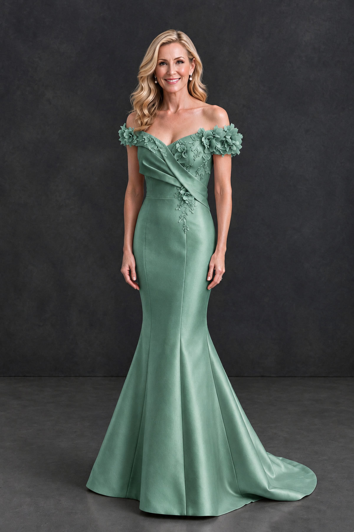 BOLODOO Eucalyptus Off-Shoulder Floral Mermaid Mother of the Bride Dress - Eucalyptus - Eucalyptus_1