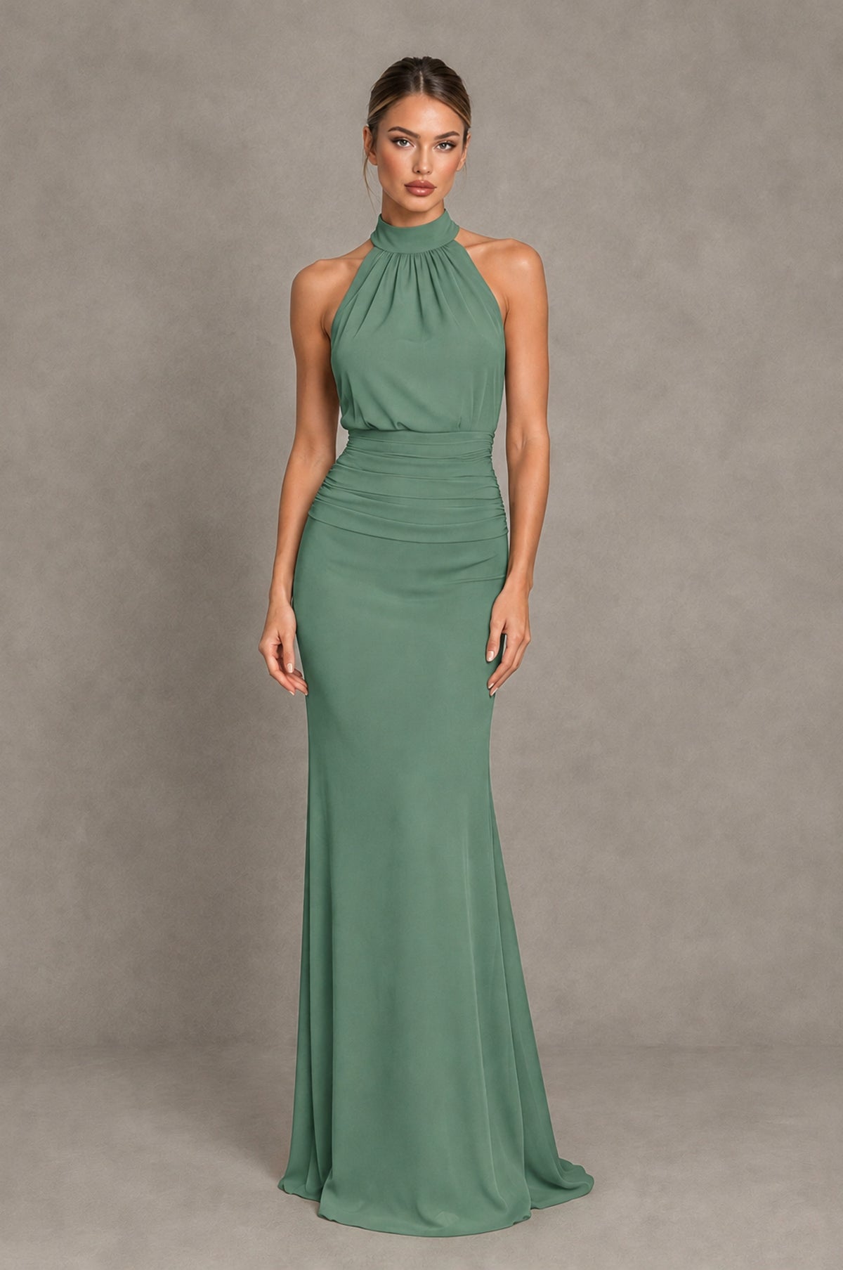 BOLODOO Eucalyptus Chiffon Halter Maxi Formal Wedding Guest Dress - Eucalyptus - Eucalyptus_1